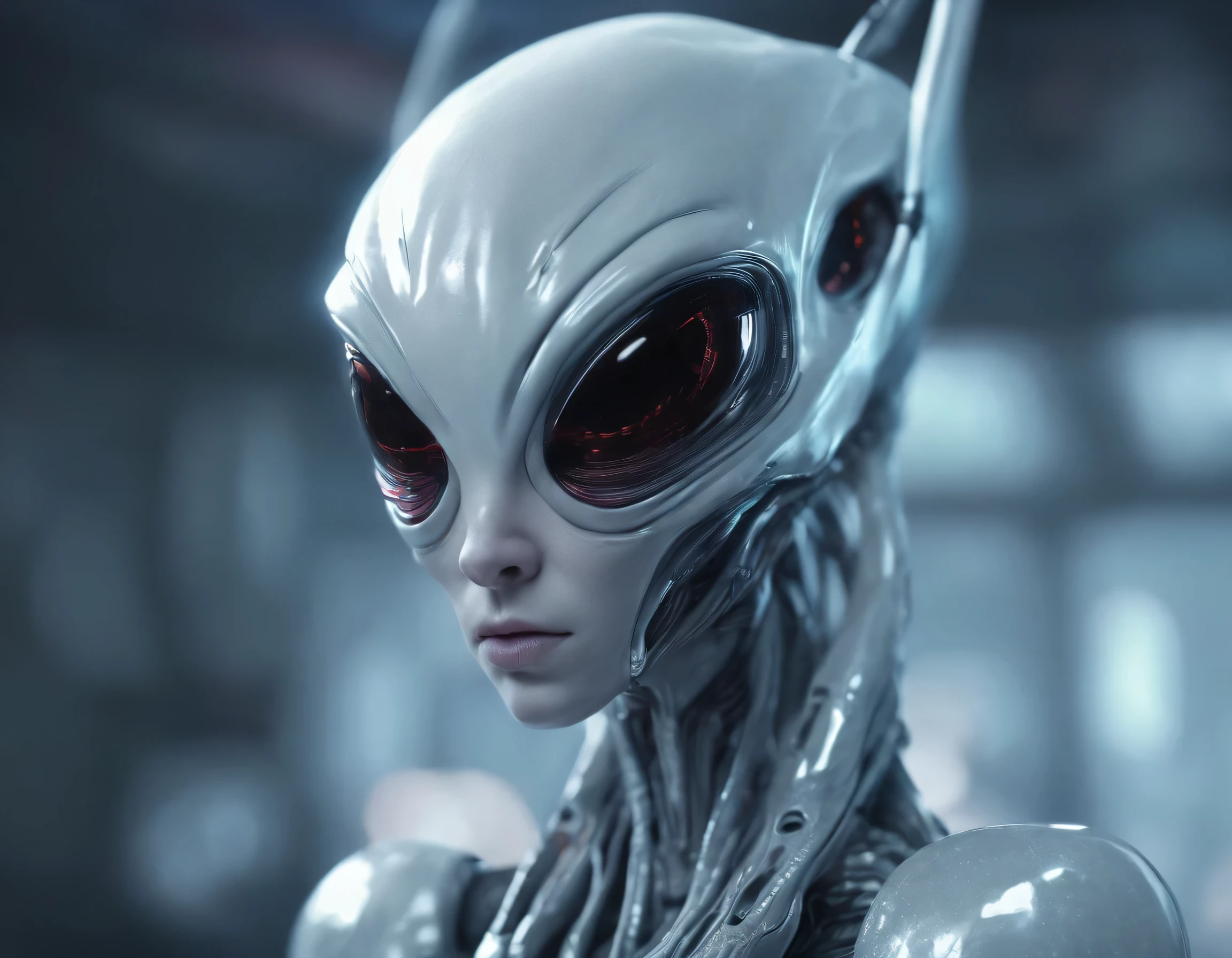 full length photo,alien woman,Big cute eyes,,Translucent ethereal aliens,(Dreamy glow,White background,Global Illumination,ray tracing,HDR,Rendering unrealistic,reasonable design,High detail,Masterpiece,Best quality at its best,hyper HD,cinematic lighting)