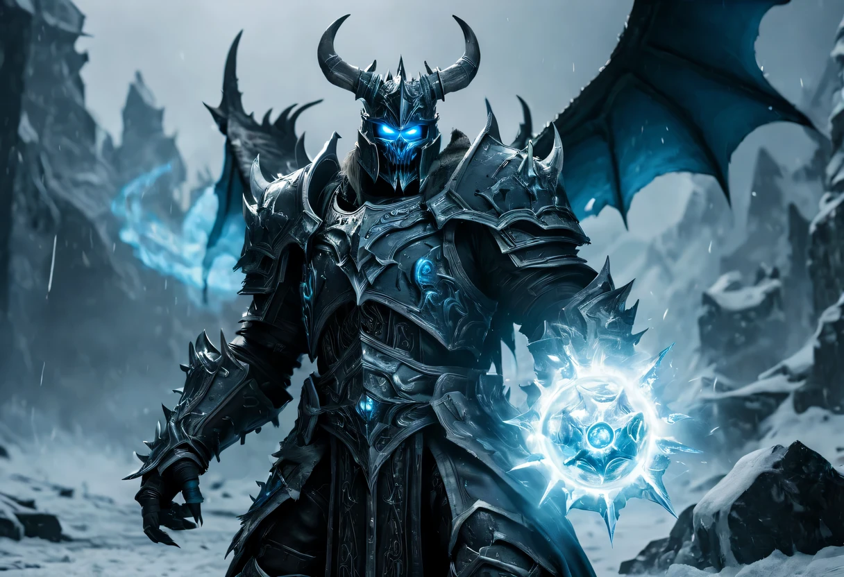 Demon World，lich king，action shots，(Light:1.5),action scene，Action effects，Action atmosphere，Action effects，action shots，action scene，Action effects，Action atmosphere，Action effects