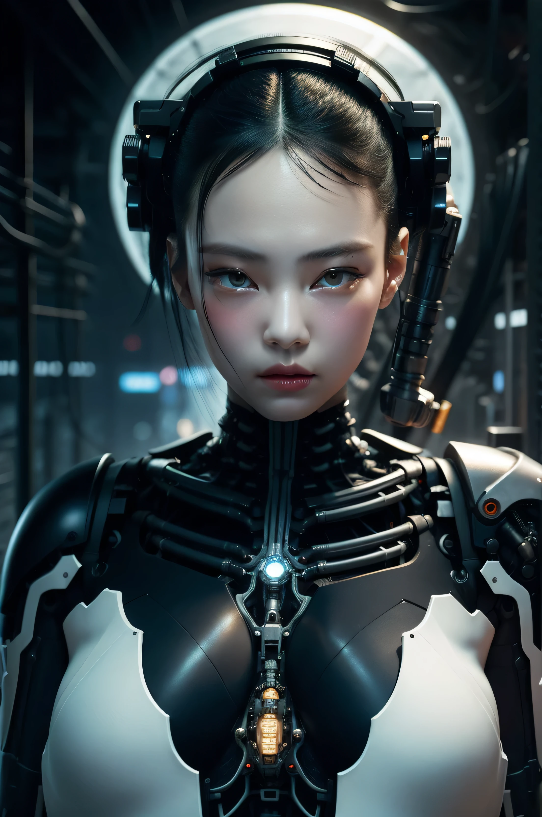 Centered portrait of an ultra detailed Mechanical Cyberpunk Female Android, looking into the camera, intricate, elegant, super highly detailed, smooth, sharp focus, no blur, no dof, extreme illustration, Unreal,  full body (details), full body very detailed
