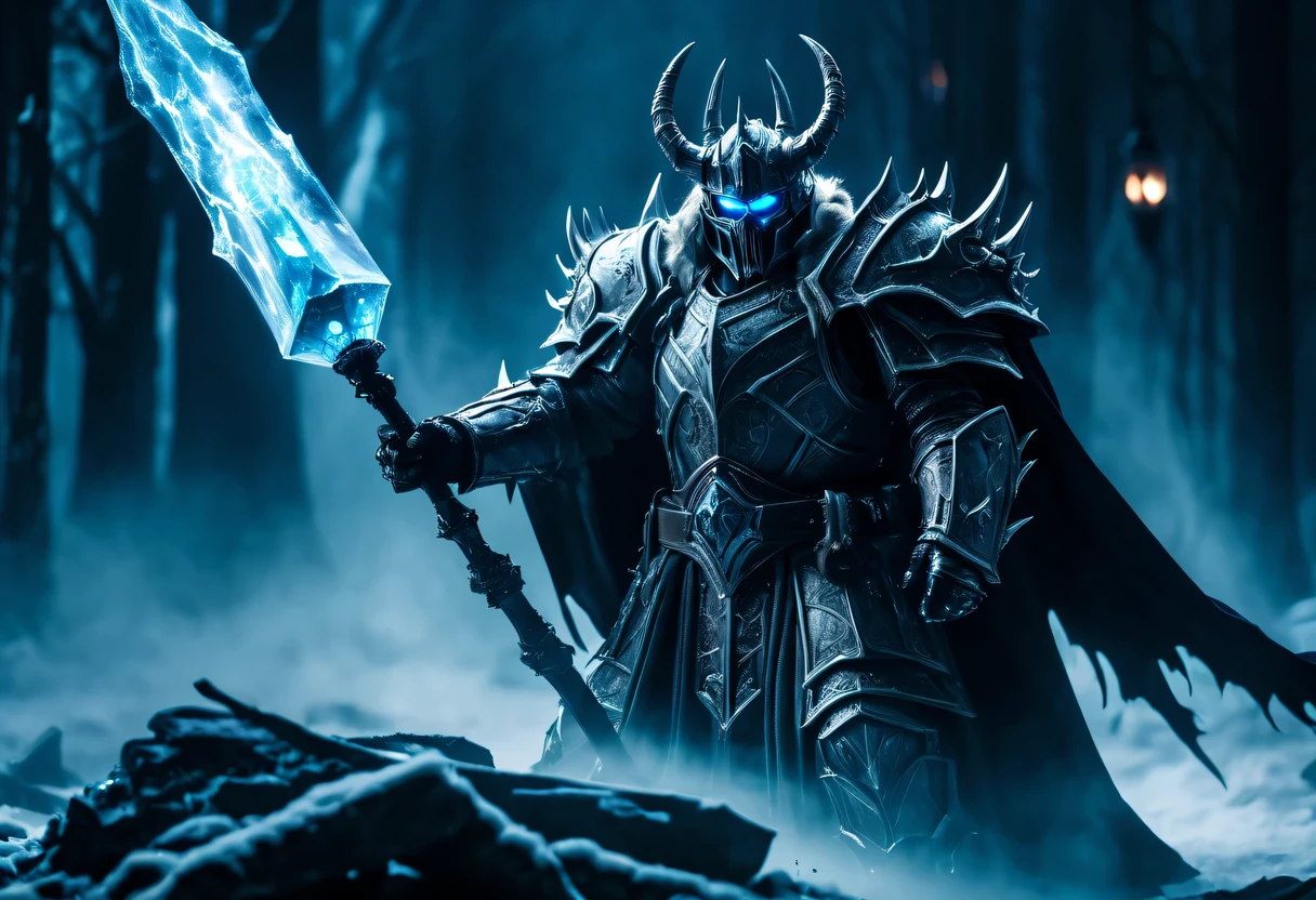 Demon World,lich king,magic movie lens,(movie light,Professional photography:1.5),magic movie scene,Magic movie special effects,Magical movie atmosphere,amazing movie effects,action movie clip,action movie scene,action movie special effects,action movie atmosphere,Action effects