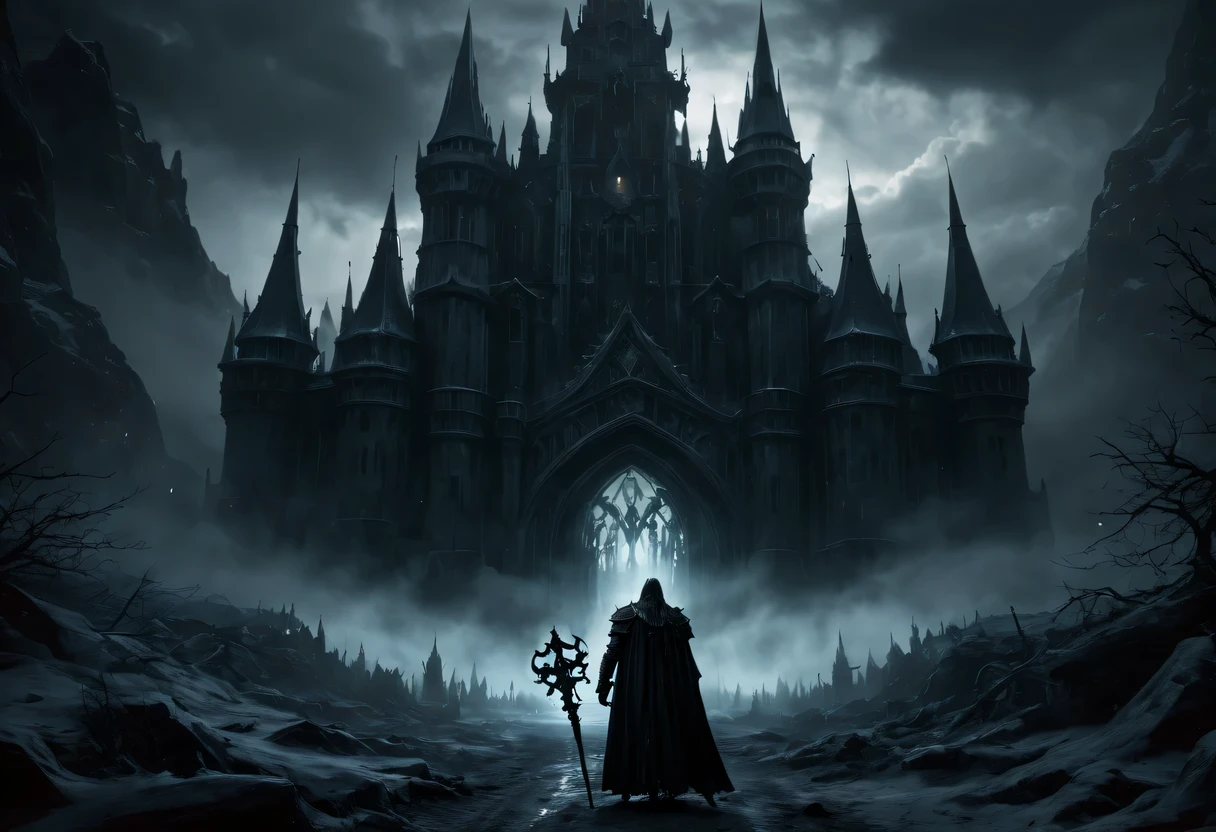 (dark fantasy, Gothic, surreal), (detailed, complex) demonic figure, inauspicious atmosphere, (mystery, enchanting) landscape, (cinematic, epic) cinematography, (high contrast, dramatic) light, (magical, mystery) Special effect, unforgettable imagery, (surreal, dreamlike) Visual effect, (intense, charming) storytelling, (sinister, threatening) present of the Lich King, (weird, chilling) Soundtrack, (epic battle, climax) Scenes, (fascinating的, enchanting) moment, (emotional, exciting) Narrate, (amazing, Thrilling) art direction, (Dreamy, otherworldly) biology, (majestic, awesome) architecture, (sinister, inauspicious预感) ceremony, (inauspicious, unforgettable) shadow, (robust, mystery) cultural relics, (ethereal, spooky) entity, (epic, magnificent) scale, (hypnotic, Enchanting) Visual effect, (Beyond, awesome) magic, (inauspicious预感, inauspicious) atmosphere, (charming, fascinating) story plot, (sinister, dark) motivation, (inauspicious, unforgettable) present