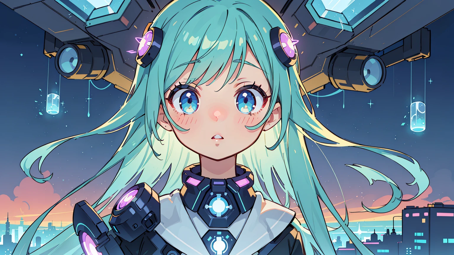 (high-resolution,HDR) anime, hydrogen girl, (detailed face,beautiful detailed eyes,beautiful detailed lips,extremely detailed eyes and face,long eyelashes), (hydrogen theme,hydrogen atom,hydrogen gas), (fantasy scenery,futuristic city,anime art style), vibrant colors, glowing lights, (sci-fi outfit,school uniform), (floating, levitating)