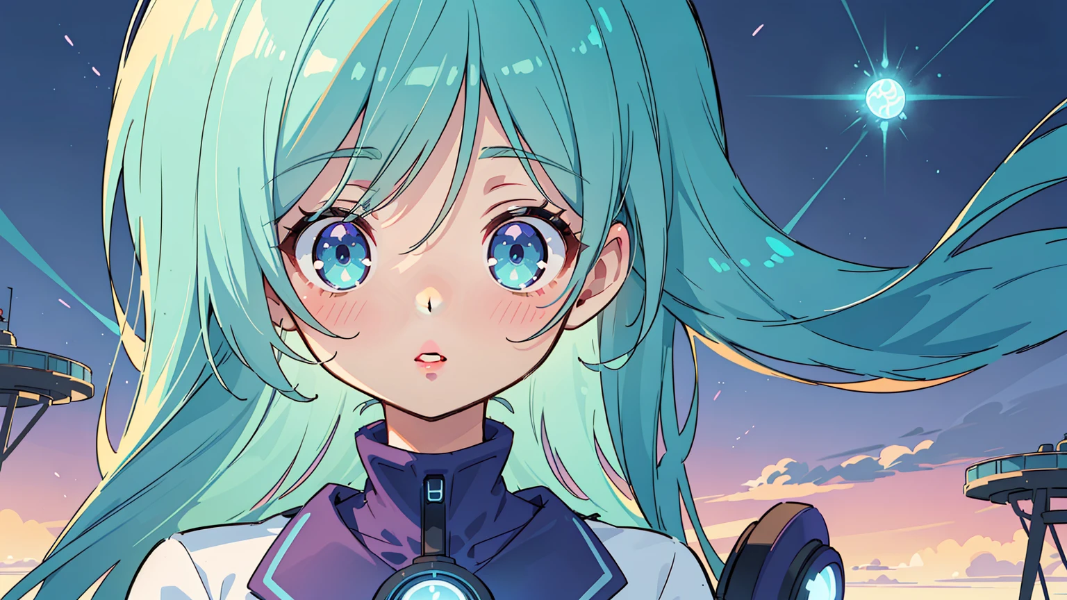 (high-resolution,HDR) anime, hydrogen girl, (detailed face,beautiful detailed eyes,beautiful detailed lips,extremely detailed eyes and face,long eyelashes), (hydrogen theme,hydrogen atom,hydrogen gas), (fantasy scenery,futuristic city,anime art style), vibrant colors, glowing lights, (sci-fi outfit,school uniform), (floating, levitating)