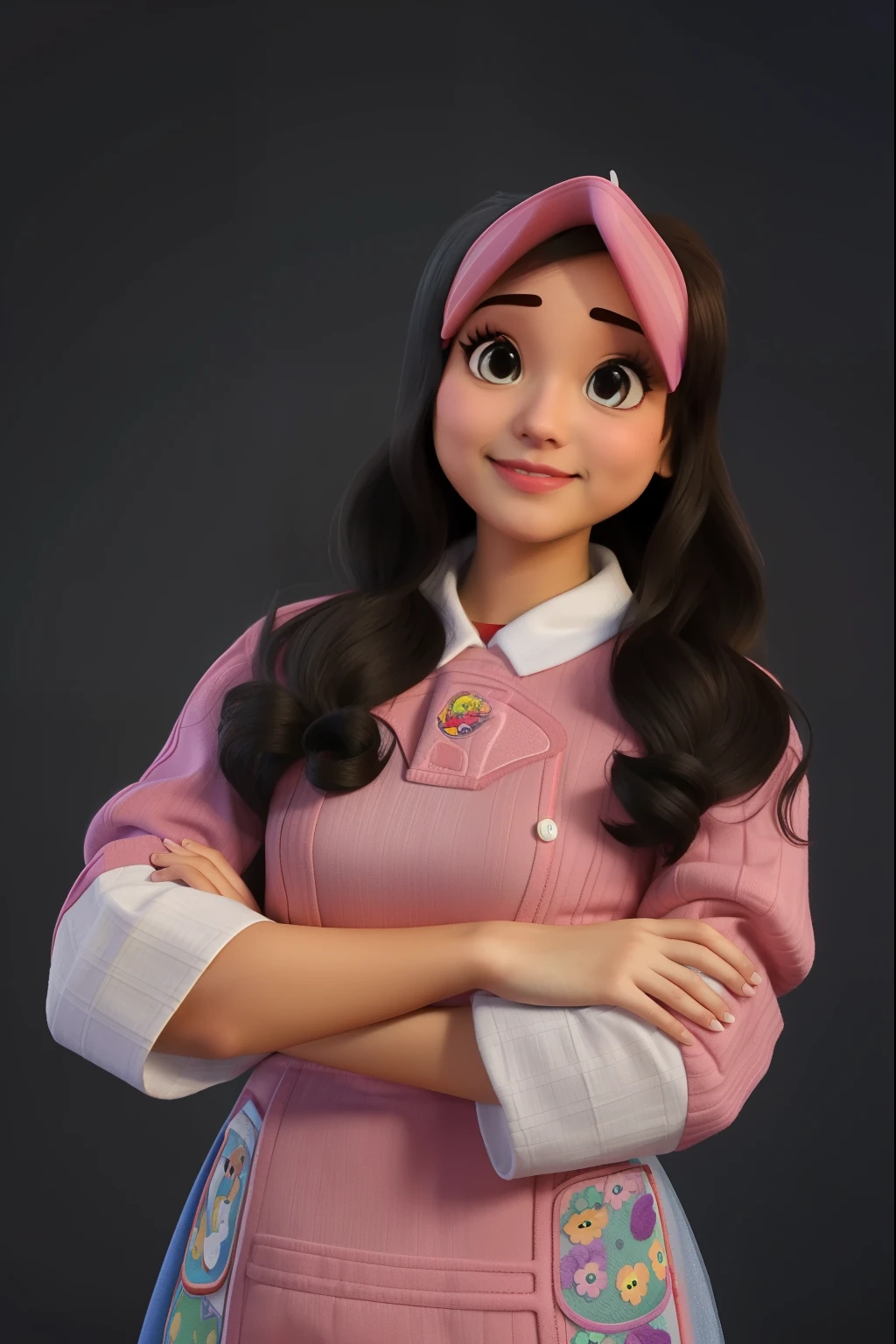 mulher estilo disney pixar vestida de confeiteira, alta qualidade, melhor qualidade