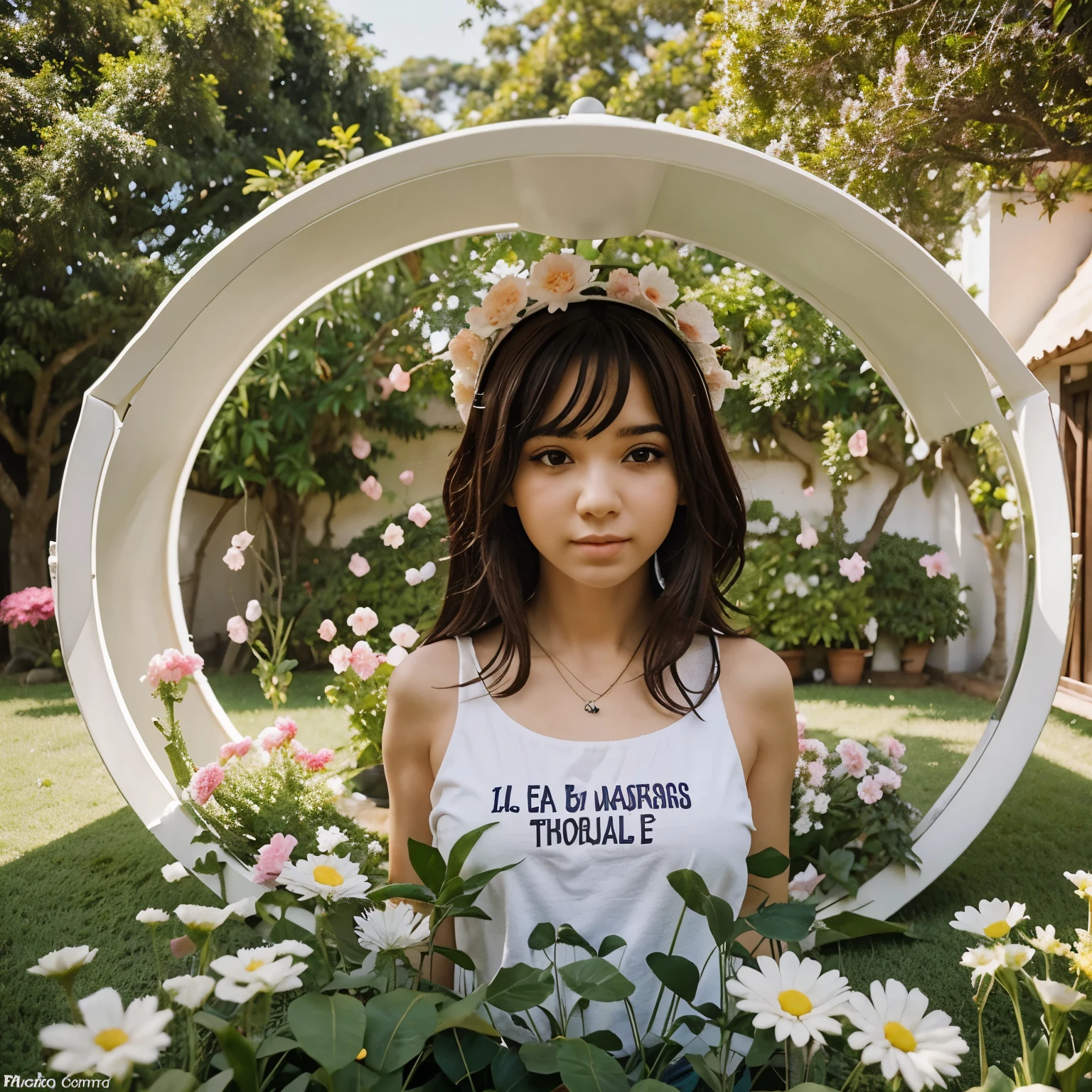 Abelha rapper cercada por um jardim de flores, with a written speech bubble "isso foi fofo e tchola"