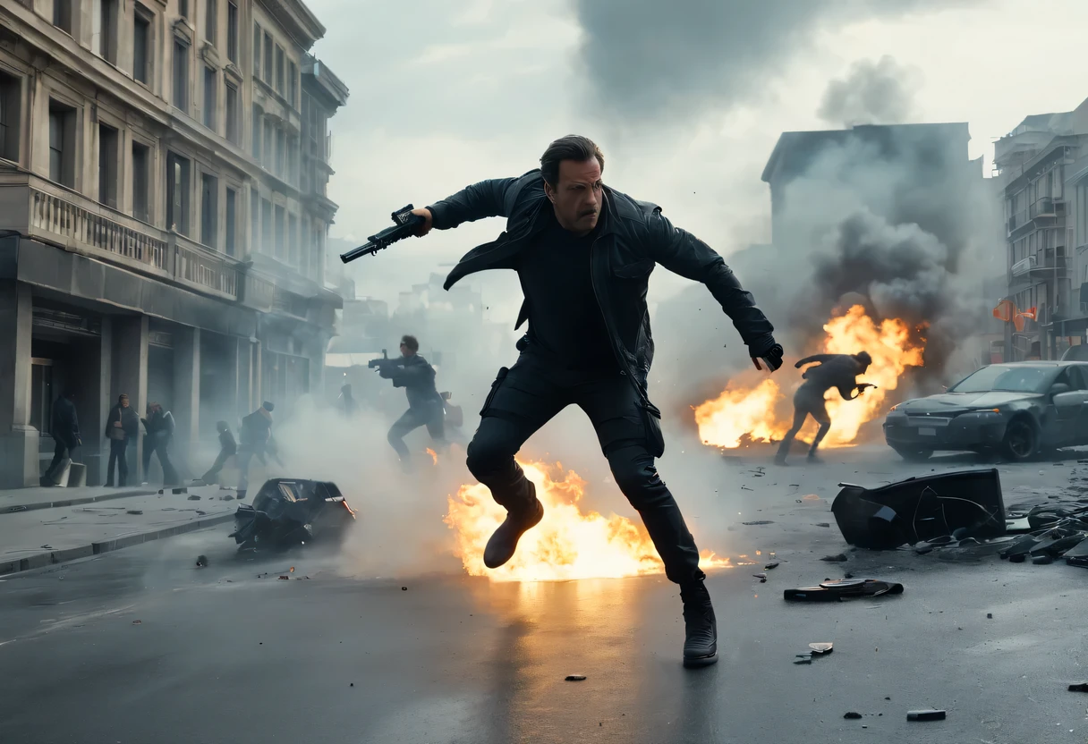 [Civilian citizen 1.5], Civilian citizen being thrown back, dynamic pose, bloodied body, warzone, explosions, battlefield, intricate detail, cinematic, award winning photo, cinematic quality, hot colors, perfect shadows, 8K