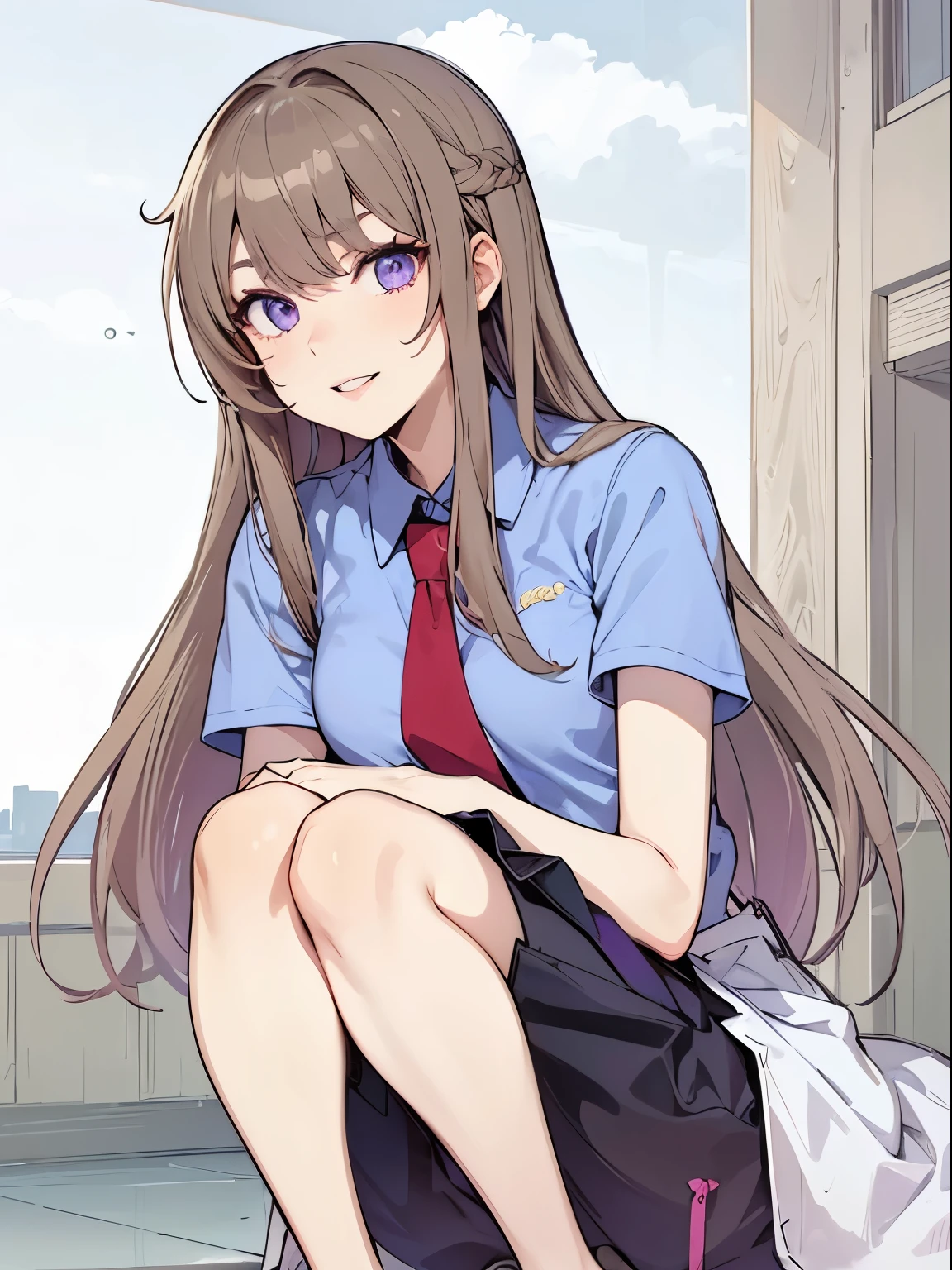 (masterpiece, best quality:1.4), (extremely detailed, 8k, uhd), cinematic shot, natural lighting, ultra highres, vibrant rich colors, (beautiful, aesthetic, perfect, delicate, intricate:1.2), (sharp focus, from front:1.3), eye level shot, 1girl, portrait of a anime girl, young, light brown hair, (extremely hot, attractive, beautiful, sexy, feminine:1.2) sexy, romantic, lovable, serious look, expressive purple eyes, long eyelashes, relaxed (smiling:1.2), full body (beautiful detailed face, highly detailed skin, purple eyes), gorgeous, breathtaking beauty, seductive, captivating, pale skin, perfect female figure, (slim:0.5), (highly saturated lipstick, luscious thick lips), intricate details, daytime, award winning photography, detailed background, volumetric fx, anime, hyper-detailed