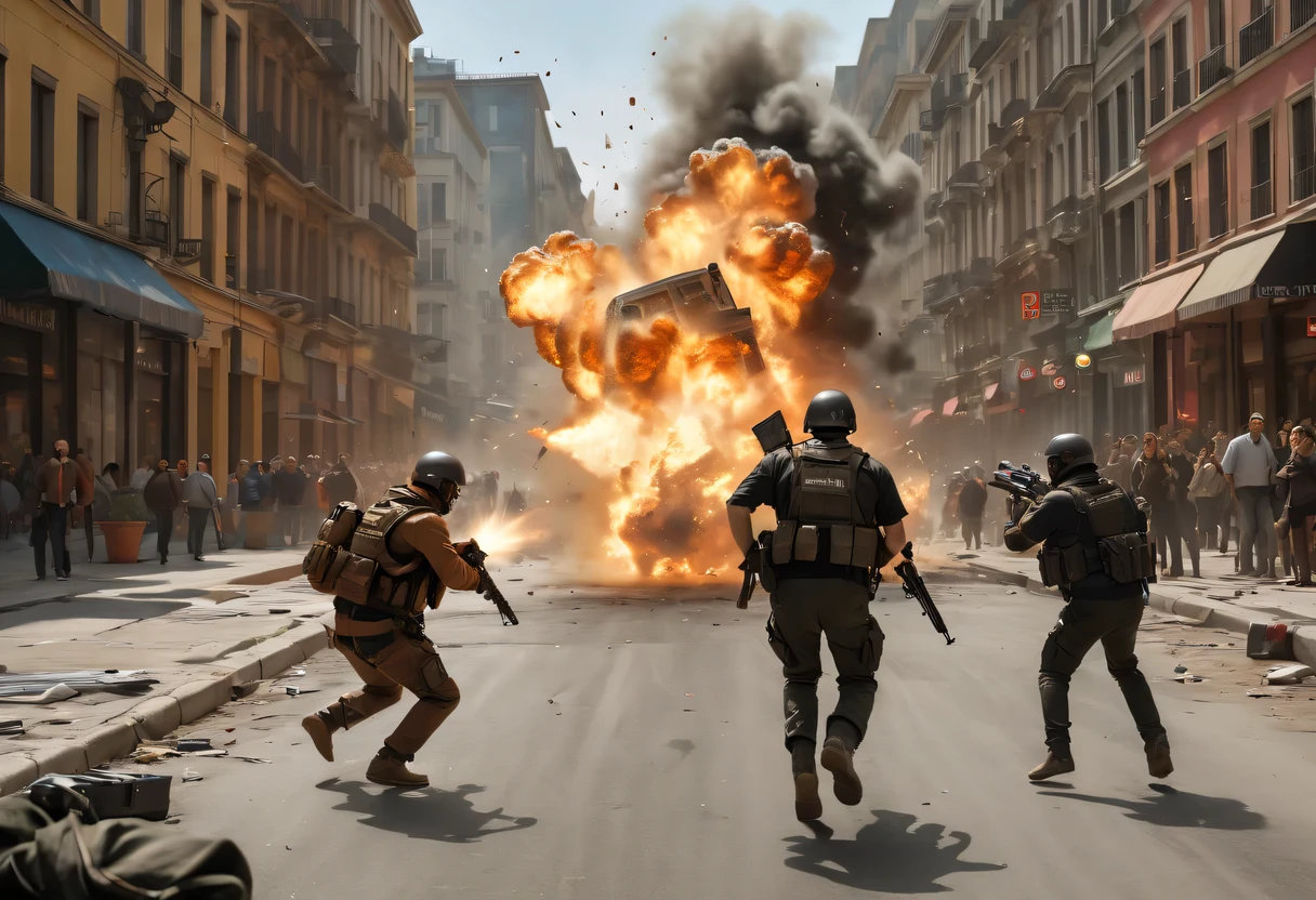 (best quality,4k,8k,high resolution,masterpiece:1.2),Super detailed,(actual,photoactual,photo-actual:1.37), Fast paced action movie scenes, Intense action movie visuals, Explosive action movie special effects, Thrilling action movie atmosphere, Influential action movie style, bright colors, dramatic lighting
