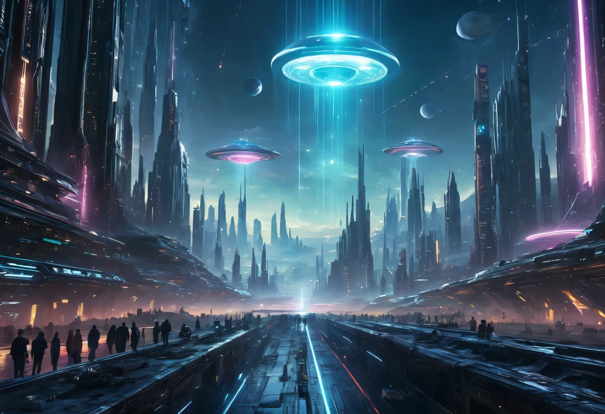 (high resolution,masterpiece:1.2), scifi movie scene, futuristic movie visual effects, Stunning special effects, immersive atmosphere, movie effect, bright colors, dramatic lighting, surreal landscape, intricate details, future technology, Advanced visual effects, Monumental buildings, stunning view, otherworldly creature, epic battle, mind-bending aesthetics, future cityscape, interstellar travel, Spaceship soars among nebulae, celestial body, Holographic interface, Laser beam, glowing neon sign, cybernetic enhancement, Dystopian elements, Post-apocalyptic setting, time travel, parallel dimension, Amazing moments, suspenseful storytelling