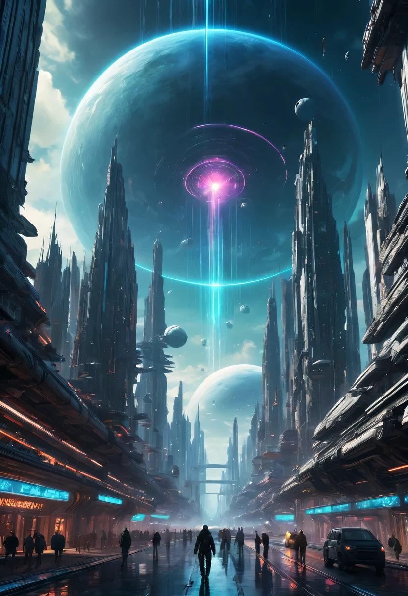 (high resolution,masterpiece:1.2), scifi movie scene, futuristic movie visual effects, Stunning special effects, immersive atmosphere, movie effect, bright colors, dramatic lighting, surreal landscape, intricate details, future technology, Advanced visual effects, Monumental buildings, stunning view, otherworldly creature, epic battle, mind-bending aesthetics, future cityscape, interstellar travel, Spaceship soars among nebulae, celestial body, Holographic interface, Laser beam, glowing neon sign, cybernetic enhancement, Dystopian elements, Post-apocalyptic setting, time travel, parallel dimension, Amazing moments, suspenseful storytelling