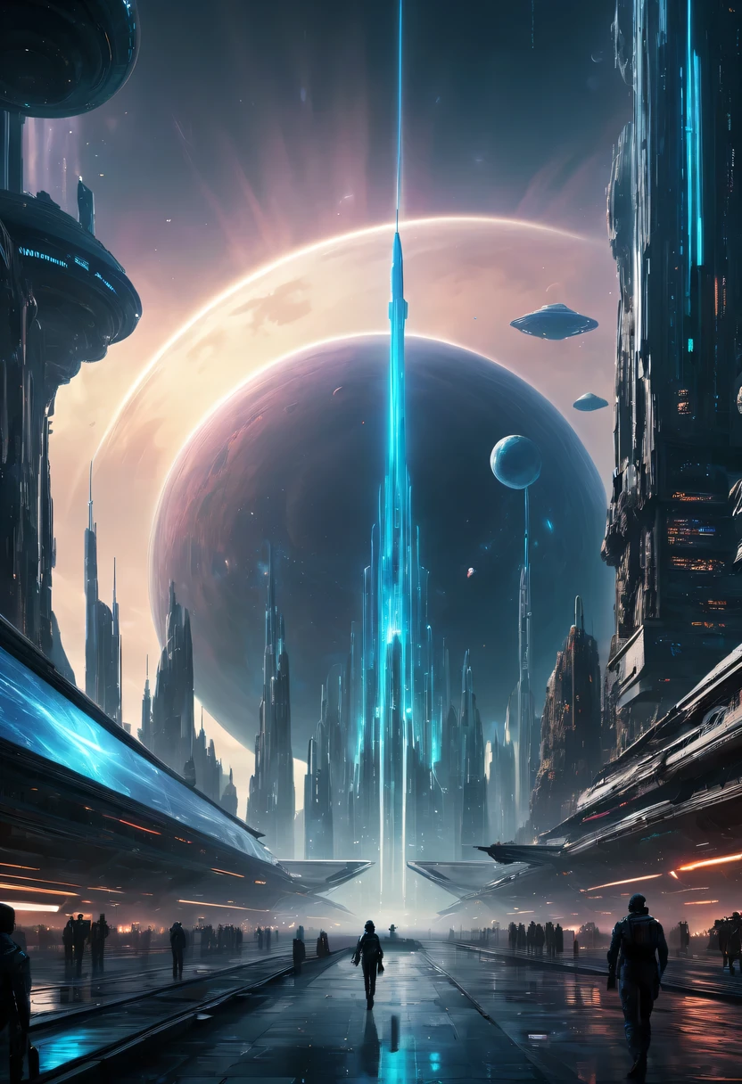 (high resolution,masterpiece:1.2), scifi movie scene, futuristic movie visual effects, Stunning special effects, immersive atmosphere, movie effect, bright colors, dramatic lighting, surreal landscape, intricate details, future technology, Advanced visual effects, Monumental buildings, stunning view, otherworldly creature, epic battle, mind-bending aesthetics, future cityscape, interstellar travel, Spaceship soars among nebulae, celestial body, Holographic interface, Laser beam, glowing neon sign, cybernetic enhancement, Dystopian elements, Post-apocalyptic setting, time travel, parallel dimension, Amazing moments, suspenseful storytelling