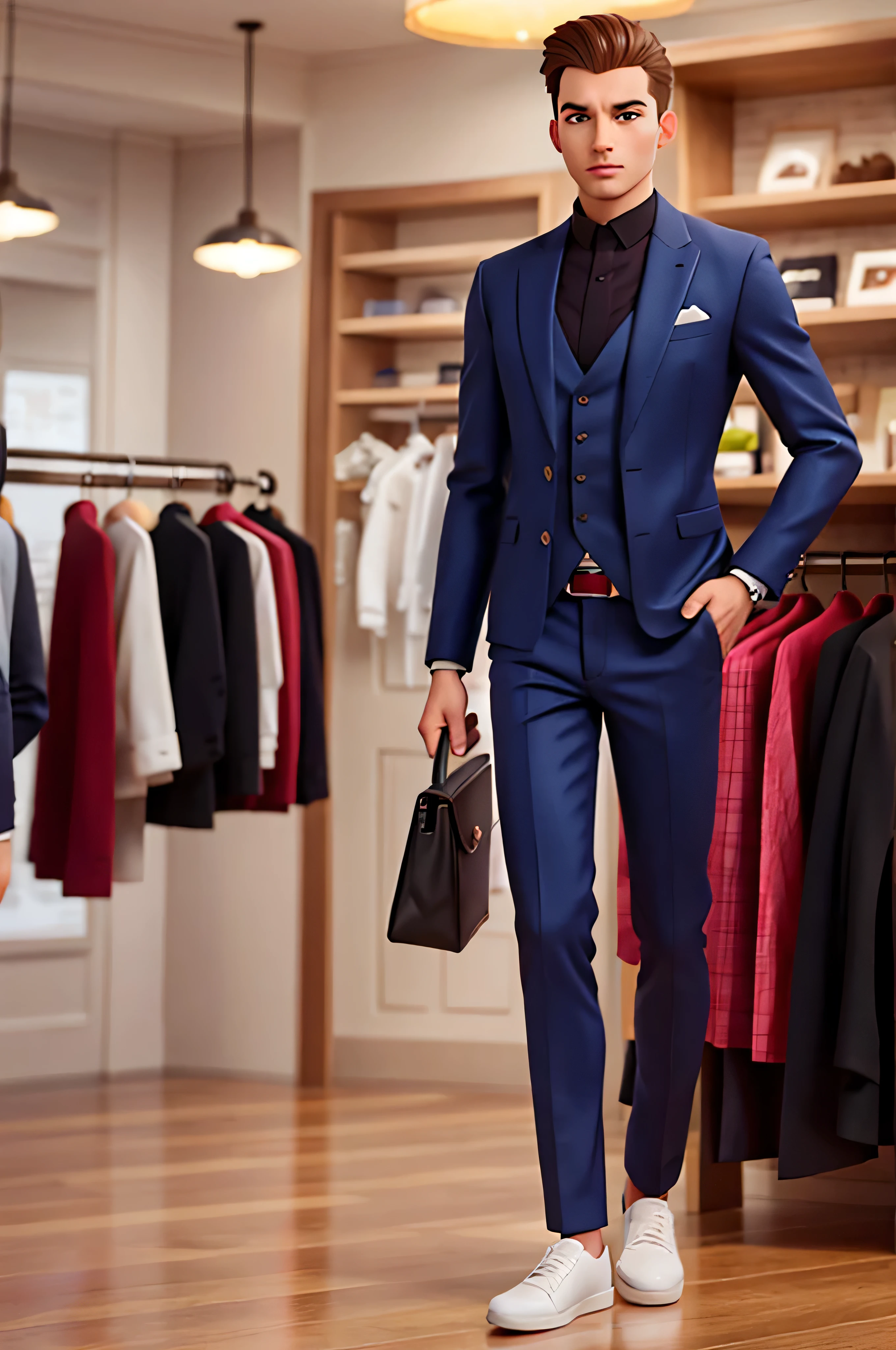 Crie um personagem em alta qualidade, 1 loja de roupas masculinas
