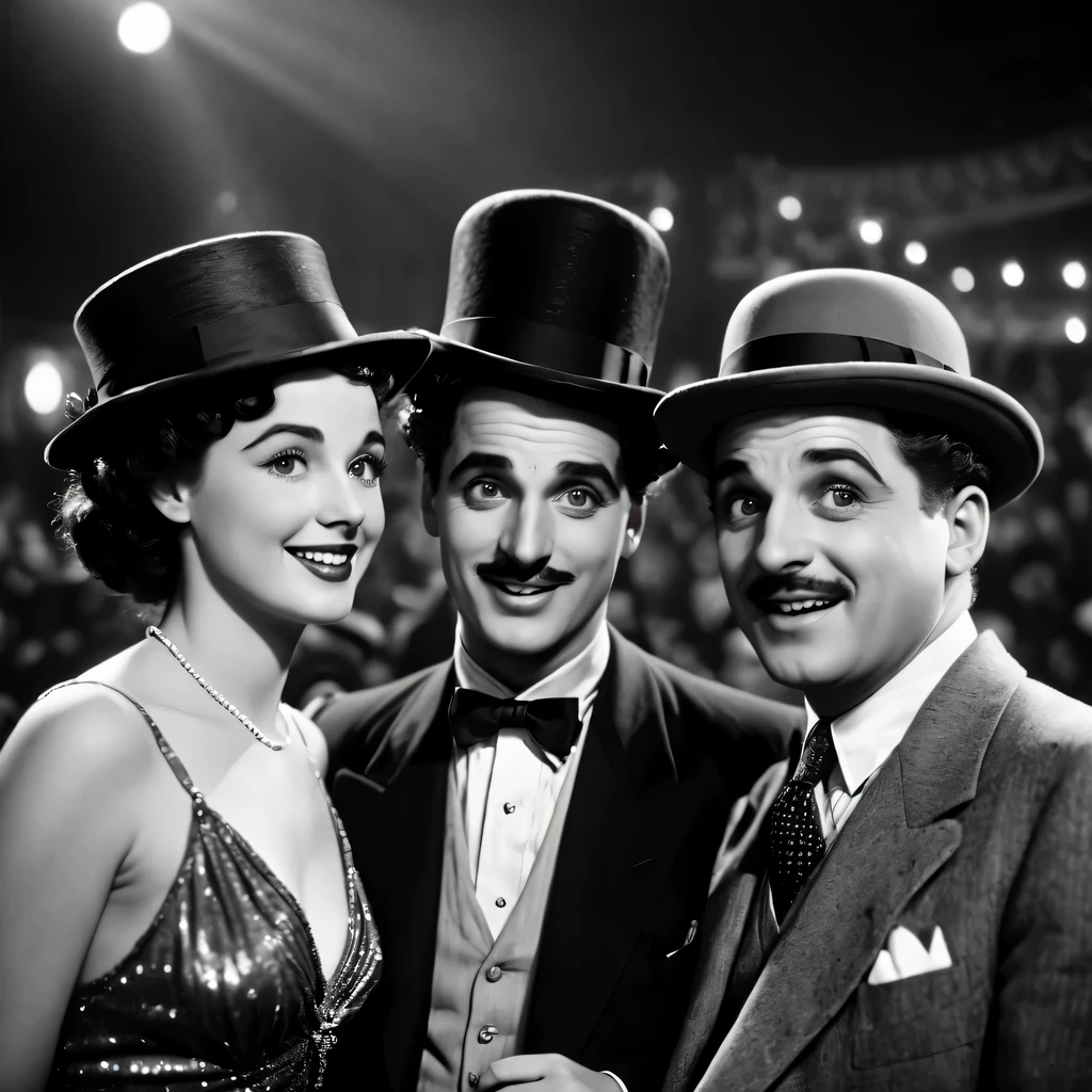best quality,Super detailed,Old movie style,vintage cinematography,Charming black and white,grainy texture,classic movie scene,masterpiece:1.2,retro,The charm of old Hollywood,iconic silent film era,Charlie chaplin,comedy genius,Farce humor,timeless charm,suspense scene,Captivating musical score,epic storytelling,nostalgic atmosphere,Film reel and projector,flashing spotlight,Background chaos,Dramatic close-ups,movie magic,luminous screen,Fates are intertwined,Romantic encounters,mischievous adventure,Elegant clothing and fine hats,Audience laughter and applause,cinematic masterpiece unfolding.