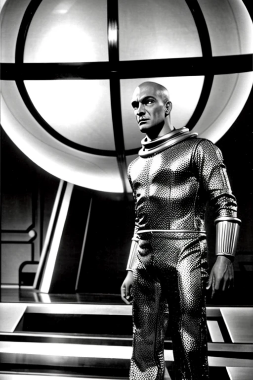 scene from an old 1950s sci-fi monster adventure TV series insert an alien monster , still from a scene from an episode, fotografia, obra prima, Science fiction setting