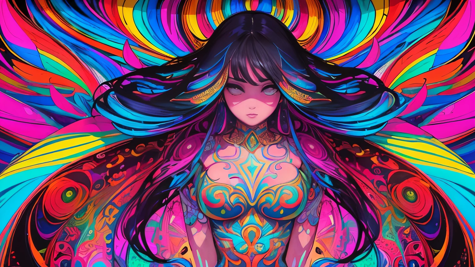 Seductive psychedelic horror, Trippy Hentai, body horror, having sex, real breasts, surreal Sex, LSD trip, sensual, psychedelic sex, provocative, colorful, glowing