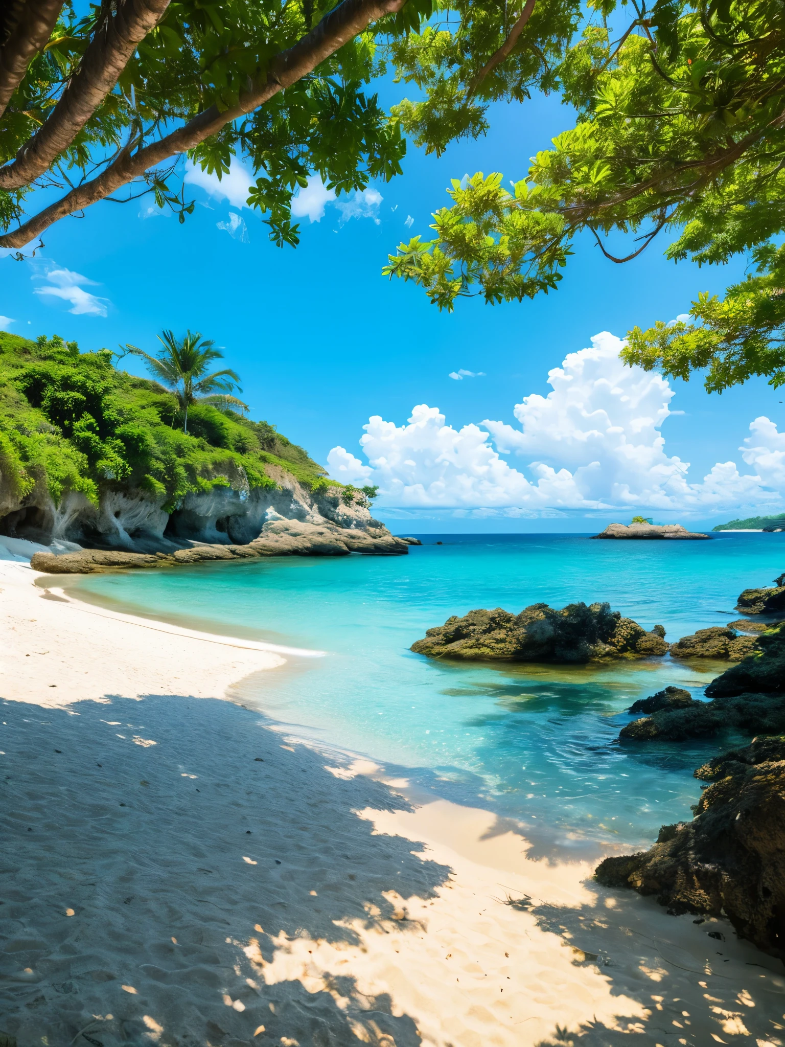 landscape, Summer, Blue sky, Okinawa, private beach, creek, Sea, unmanned, Beach, nobody, Hot weather, Sun, HD Detail, Ultra Detail, movie, Hyper-Realism, Soft light, Deep Focus，Ray tracing,
