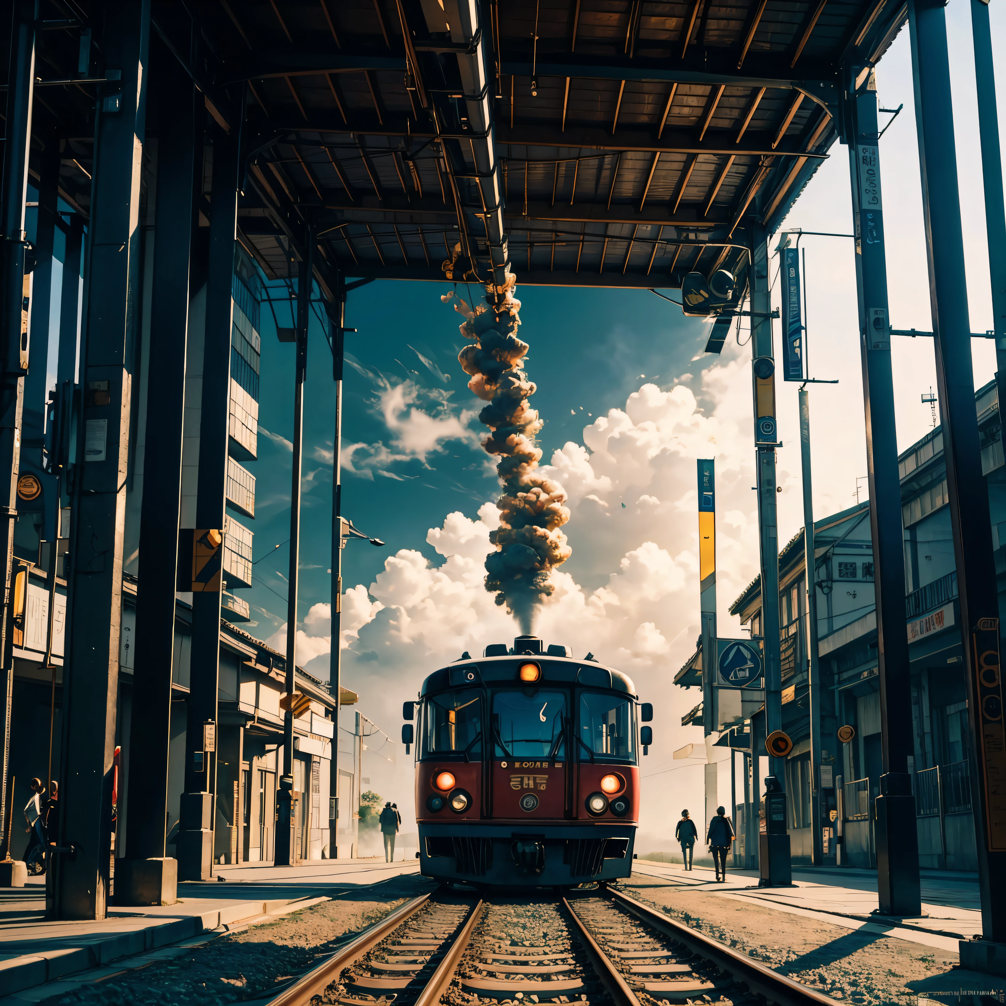 epic masterpiece A painting of a sci-fi train passing through an ancient Chinese city,people standing on railroad tracks, Inspired by Stephen Cordell, amazing concept painting, Inspired by Craig Mullins style, ultra Highly realistic concept art, Dappled lighting design, Steam engine matte paint, James Gurney painting style, ultra Highly detailed painting, hiper detalhado, epic textura de pele realista, armadura, melhor qualidade, ultra high-resolution, (fotografiarrealista: 1.4), detalhado, Calado bruto, ultra sharp re, por lee jeffries Nikon D850 Filme Fotografia de Stock 4 Kodak Portra 400 Lente F1.6 Rich Colors Realistic Texture Dramatic Texture Dramatic Lighting Irrealengine Trend on Artstation Cinestill 800, Beautiful and Aesthetic, vivid colorful, DSLR, varied multi etc. --v6 --s1000 --c20 --q5 --chaos100