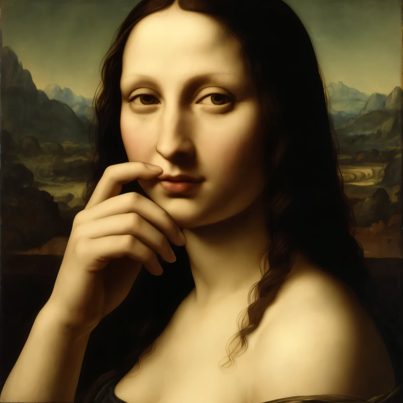 mona lisa, picking her nose
