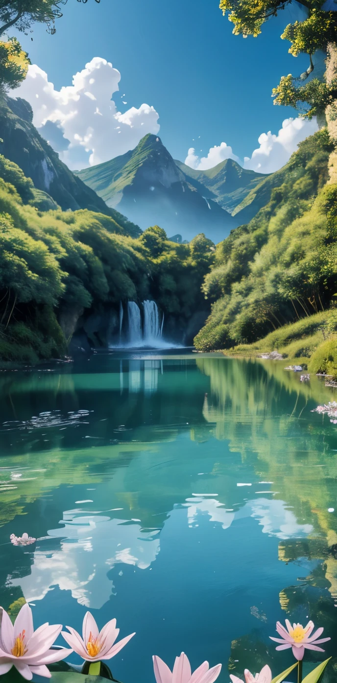 best quality,4k,8k,highres,masterpiece:1.2,ultra-detailed,realistic:1.37,Peaceful Azores Springs cartoon,beautiful detailed eyes,beautiful detailed lips,extremely detailed eyes and face,longeyelashes,cartoonish,soft colors,peaceful,serene,harmonious,daylight,clear skies,lush green gardens,sparkling waters,spring blossoms,endless meadows,tranquil atmosphere,giggling waterfalls,hidden caves and grottoes,endearing wildlife,playful creatures,whimsical charm,refreshing scent of nature,delicate butterfly wings,flowers in full bloom,shimmering dragonflies,floating lily pads,majestic mountains in the distance,cozy cartoon characters,dreamy surroundings,towering trees,cartoon springs,The Springs of Serenity,joyful adventures in nature,delightful discoveries in every corner,enchanting moments captured in art,storybook-like setting
