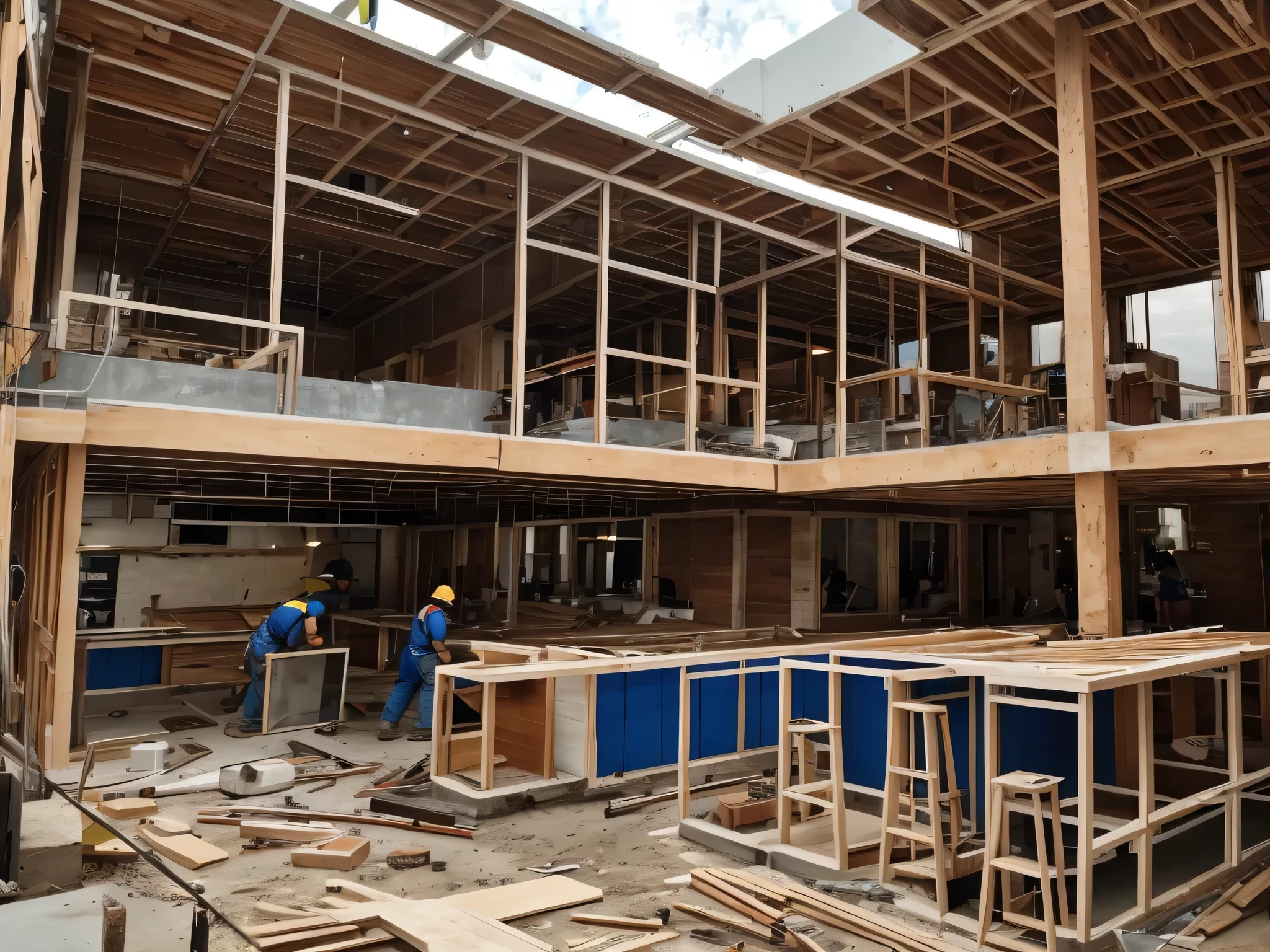 ouvriers rénovant un restaurant dans un style moderne, pas de travailleurs