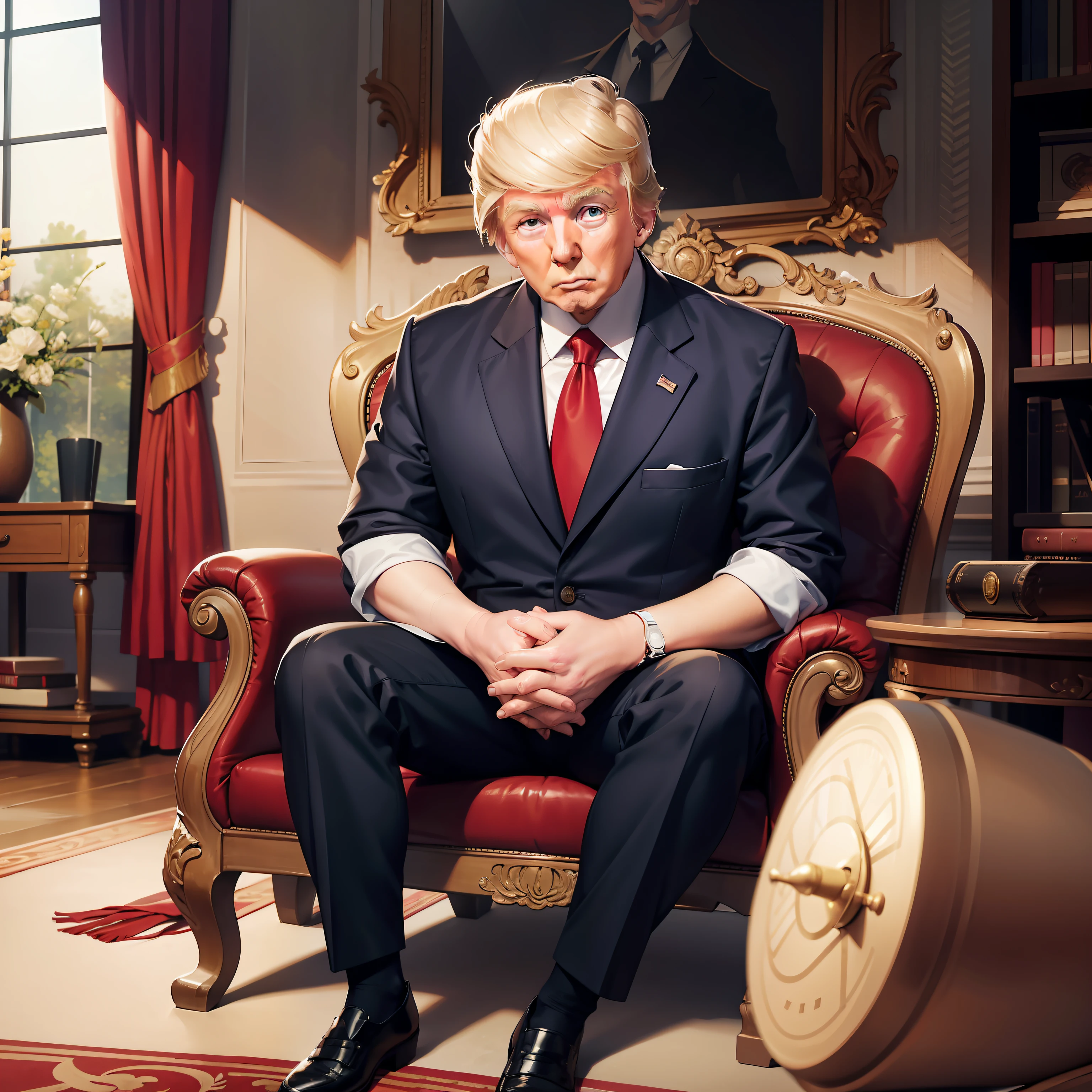 Donald Trump sentado em uma cadeira