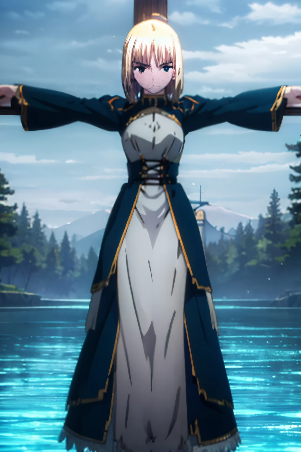 highest quality,masterpiece,UHD, Super detailed, 8K,(Beautiful woman),一人のBeautiful woman,((crucifixion)),(cross),(execution),((incontinence)),scared,torture,slave,((crossにcrucifixionにされた女性:1.5)),crucifixion刑