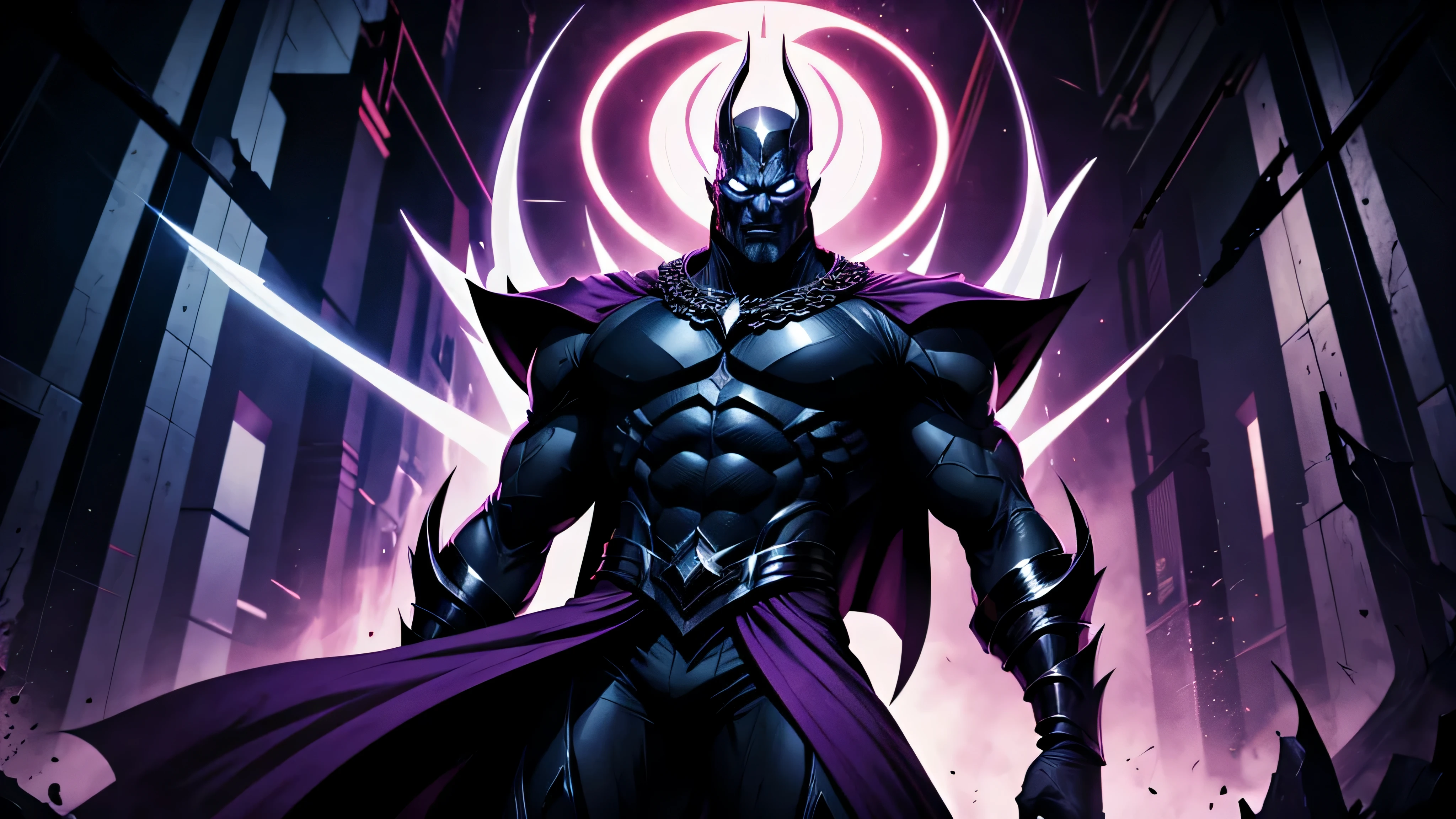 Imposing villain: A powerful male villain with a unique and frightening design, emanando uma aura de maldade