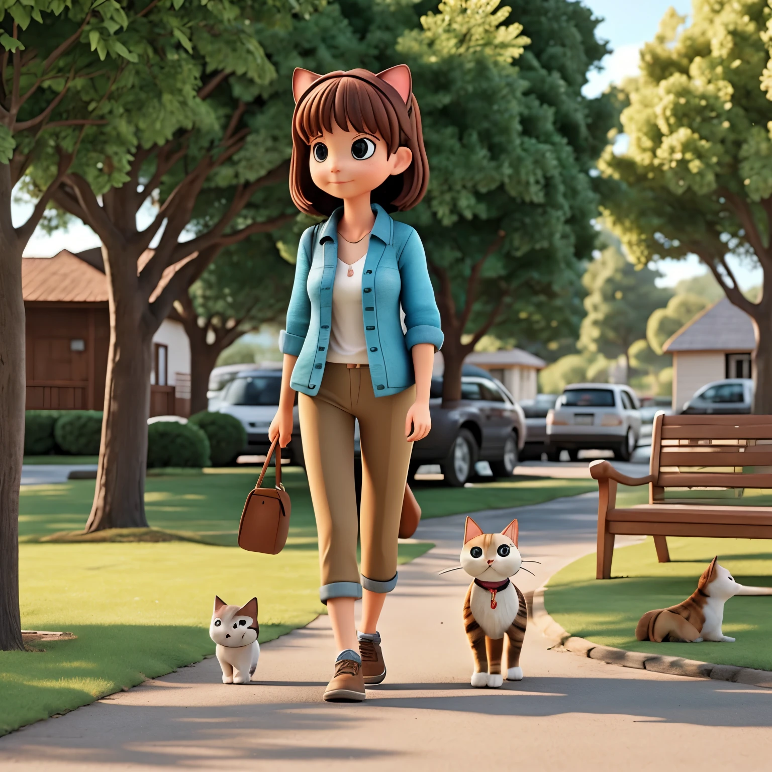A walking with a cat
