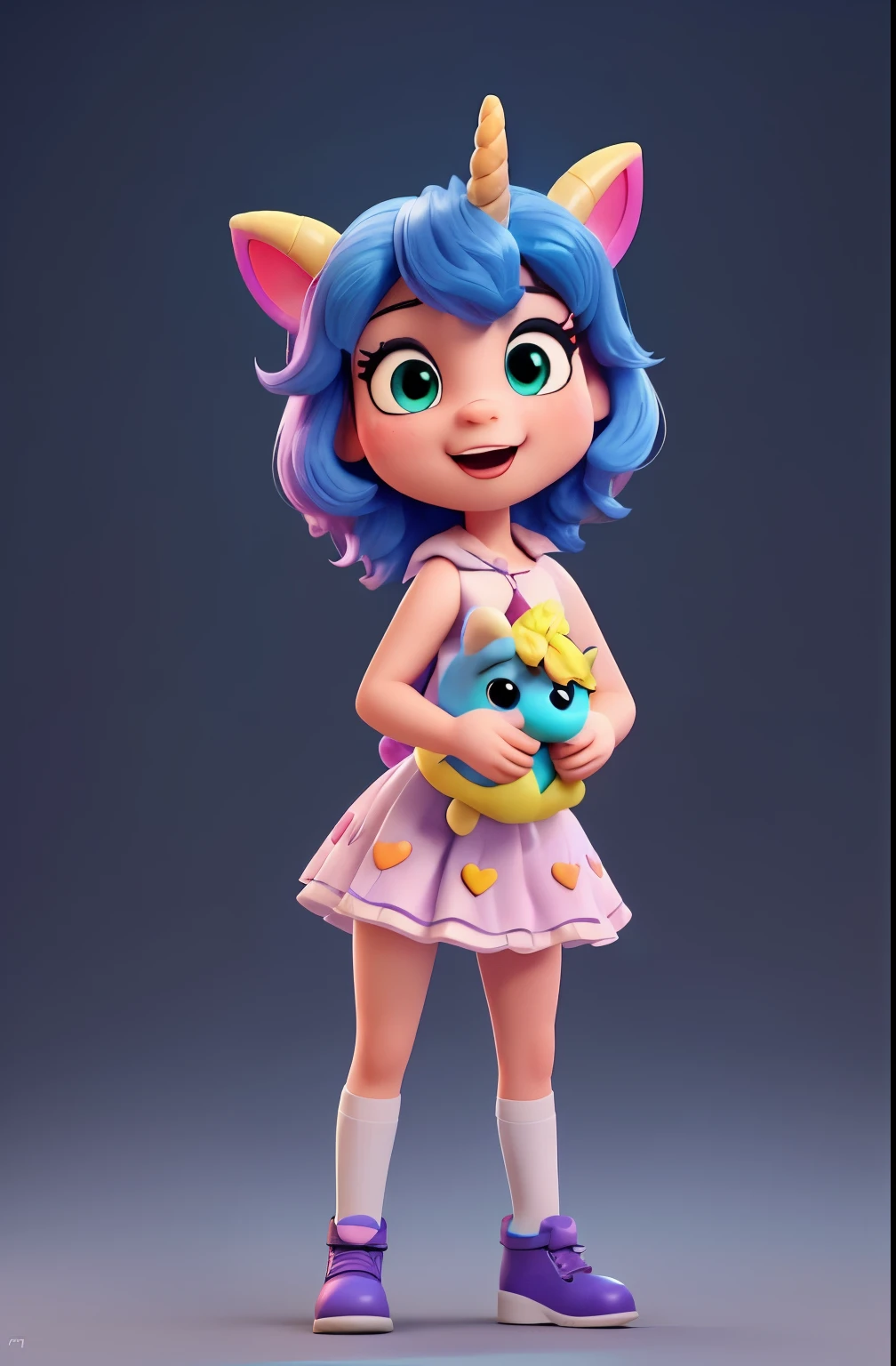 (((passionate, eyes shining, enchanted, amorous, love))) cartoon unicorn with blue hair and a black horn, unicorn, white unicorn, unicorn from the tusk movie, blue unicorn, a unicorn, 3 d cavalo pet shop, unicorns, unicorn horn, bonitinho digital art, bonitinho 3 d render, bonitinho cartoon character, Chibi, bonitinho character, personagem toonix, anthropomorphic mare, my little Pony, bonitinho (((movimento)))