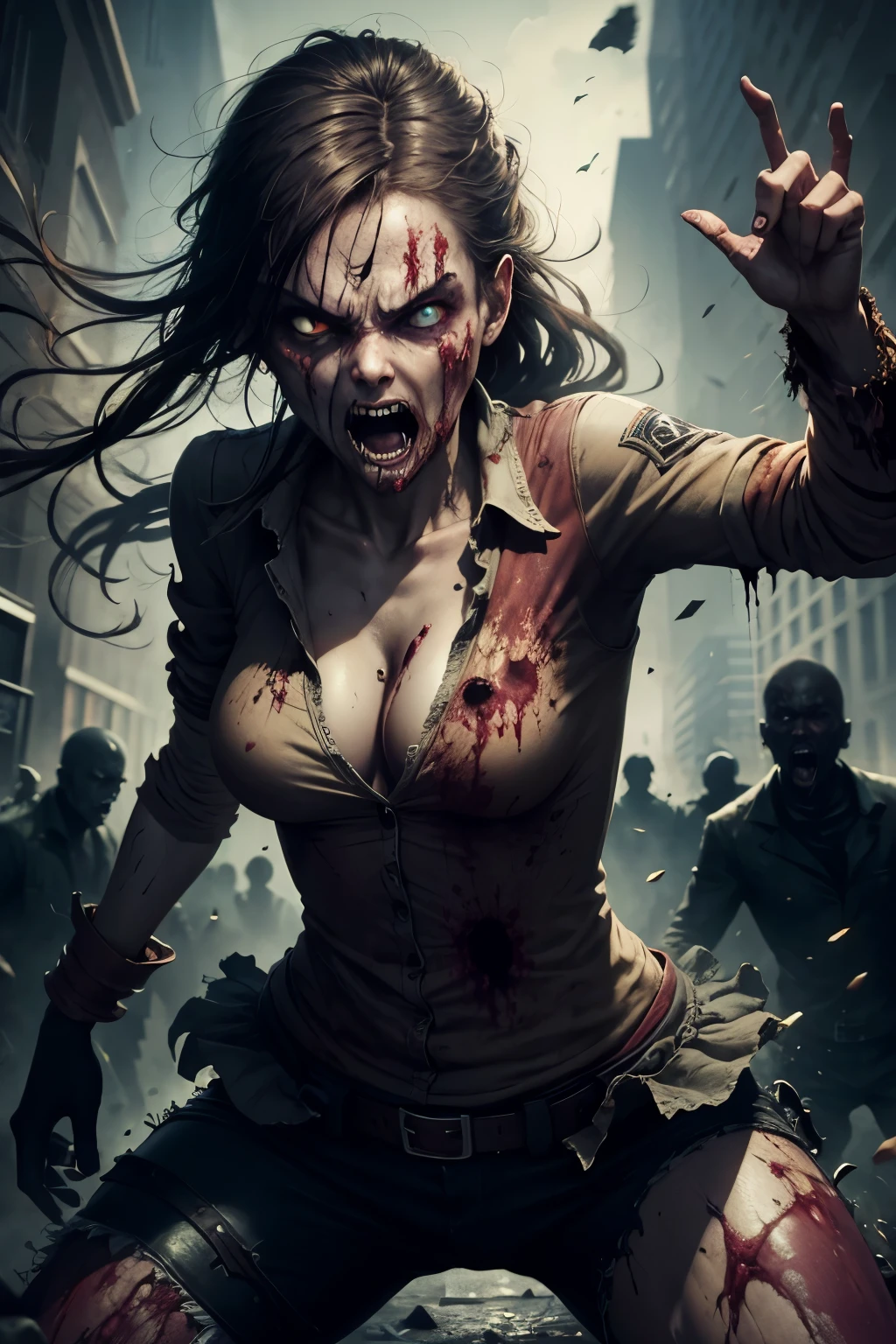 zombies, (dynamic images), (dynamic poses) intense fear and survival