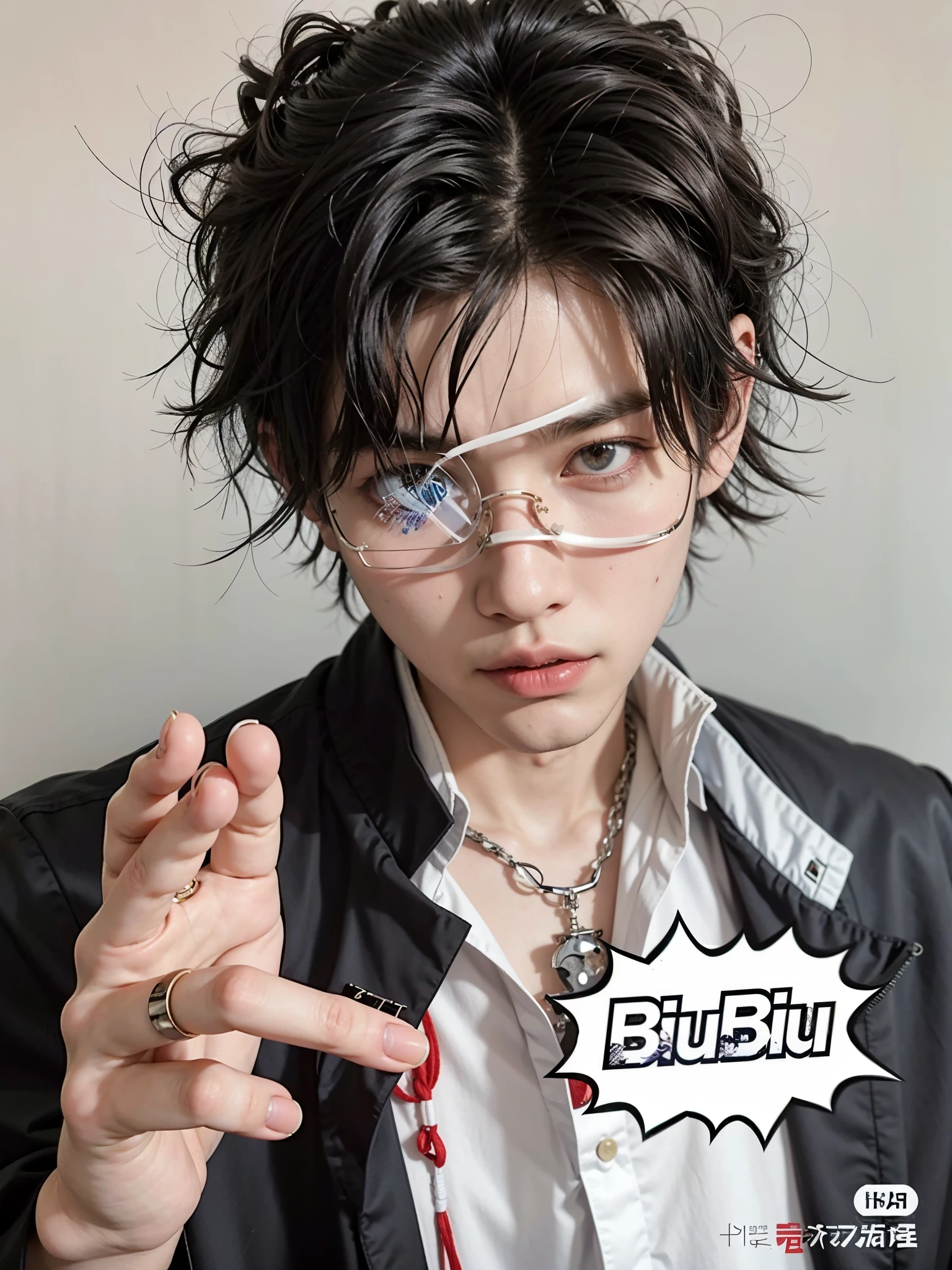 there is a man with a weird haircut and glasses on, handsome japanese demon boy, cai xukun, male ulzzang, bladee from drain gang, sui ishida with black hair, futuristic tetsuo, e-girl, e - girl, twitch streamer / gamer ludwig, tsurumaki kazuya, araki, kim doyoung