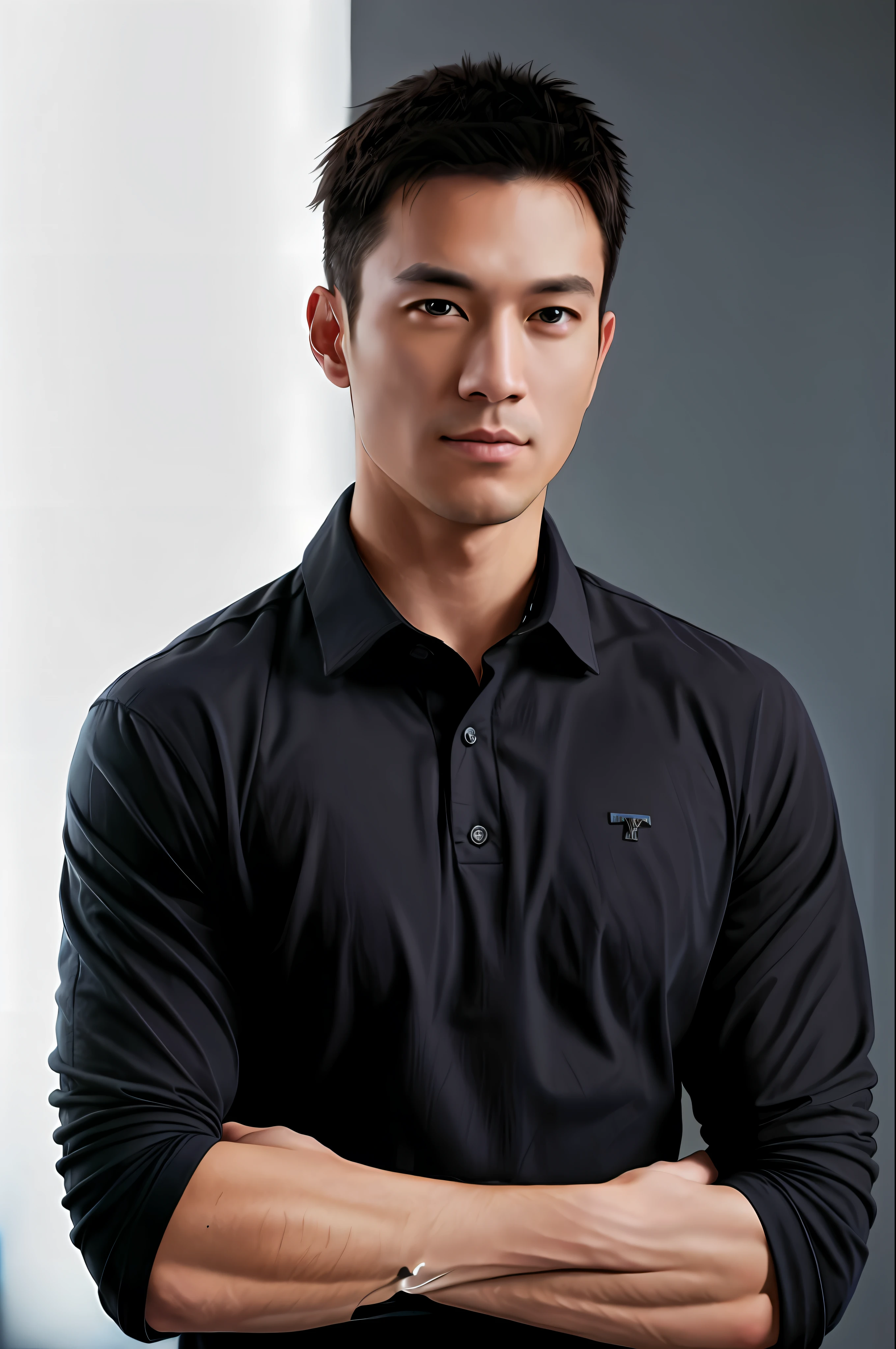1 person,
30 years old and.o Muscular man wearing long sleeve blue black shirt and black tie, Upper body, soft light,
masterpiece, best quality, 8K Ultra HD, SLR camera, film grain, Fujifilm XT3 photorealistic painting art by midjourney and greg rutkowski