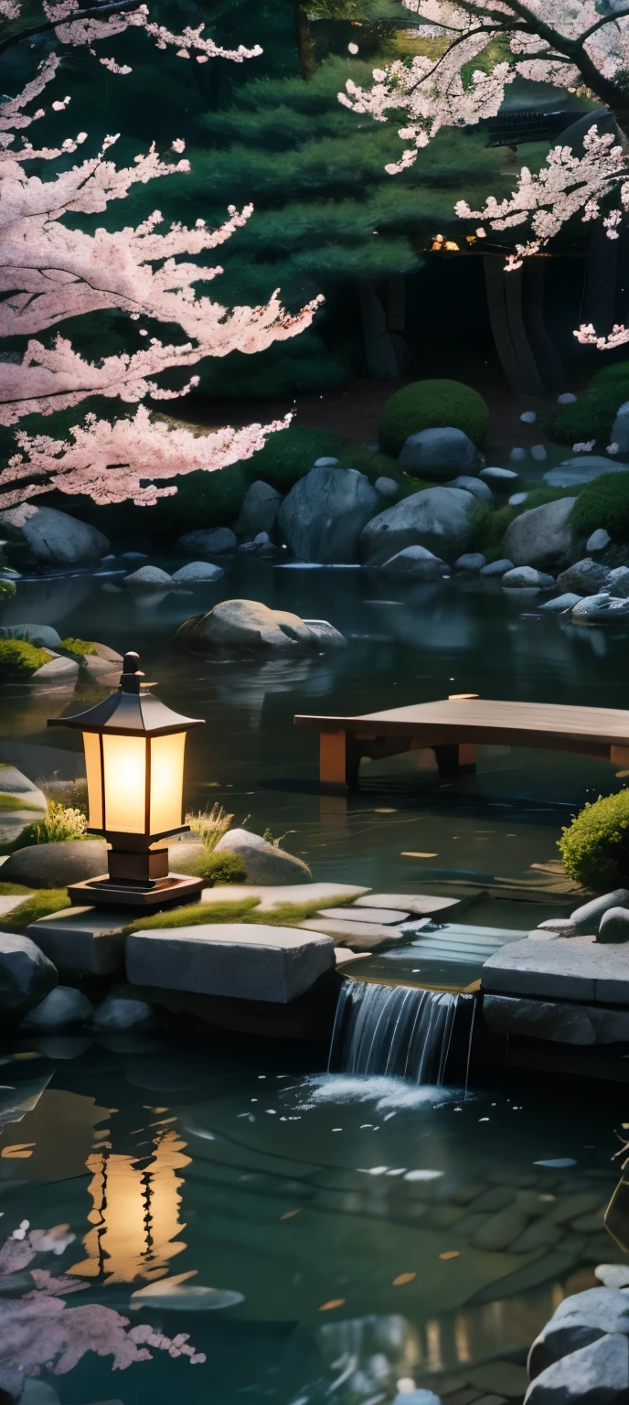 (best quality,4k,8k,highres,masterpiece:1.2),ultra-detailed,(realistic,photorealistic,photo-realistic:1.37),A peaceful Zen garden with blooming cherry blossom trees, a small bridge, and koi fish swimming in a pond. [Zen garden], [traditional Japanese style], [serene atmosphere], [beautifully manicured trees], [delicate cherry blossoms], [tranquil water], [stone patheditative], [harmony of nature], [serenity], [soothing colors], [gentle breeze], [calming sounds of water], [relaxing ambiance].