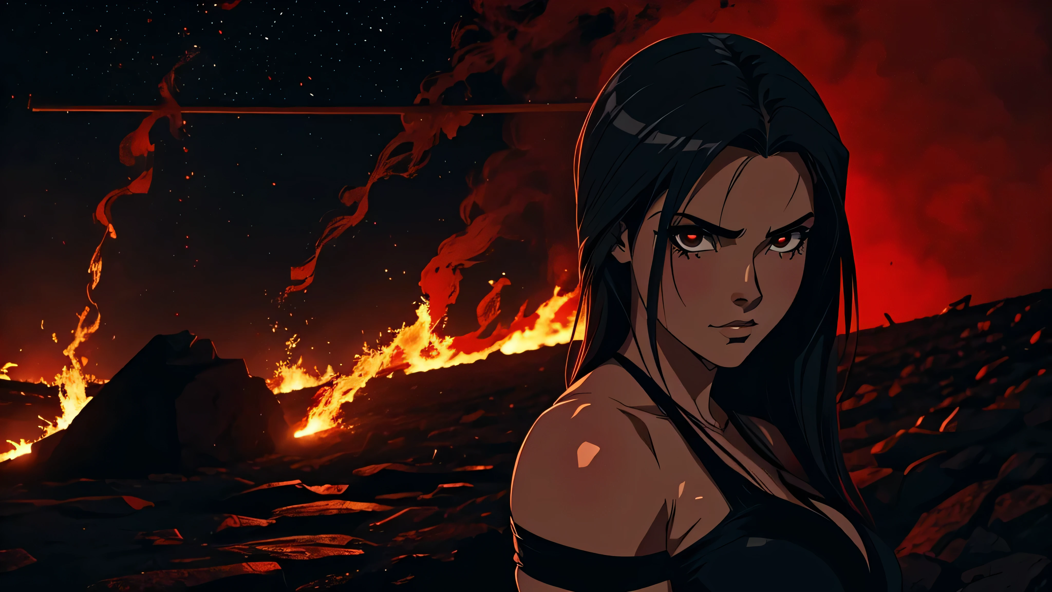 1 garota de anime, obra de arte,melhor qualidade,ultra-detalhado,1 ,red lighting, fogo, envolto em fogo por todo o corpo,Preto_Fundo,chuva,branco hair,branco