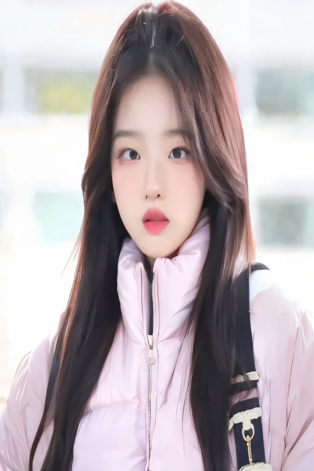 a close up of a woman with long hair wearing a pink jacket, bae suzy, jossi of blackpink, jaeyeon nam, blackpink jennie, wan adorable korean face, jinyoung shin, portrait of jossi of blackpink, she has a cute expressive face, park ji-min, korean girl, jisoo of blackpink, sha xi, her face looks like an orchid, Ive Rei, Asian girl, pretty face, korean girl