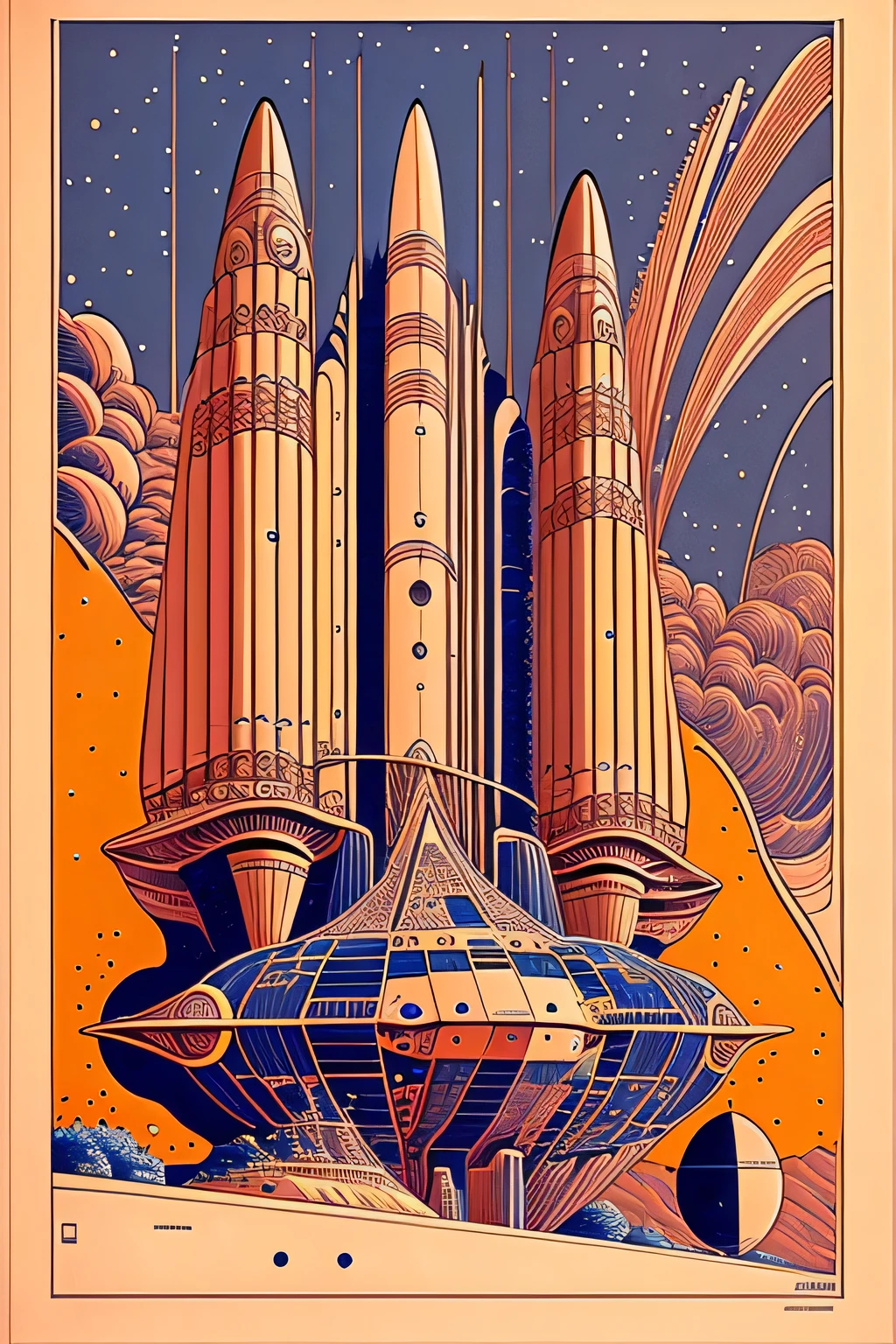 dessin de vaisseau spatial par Jean Giraud