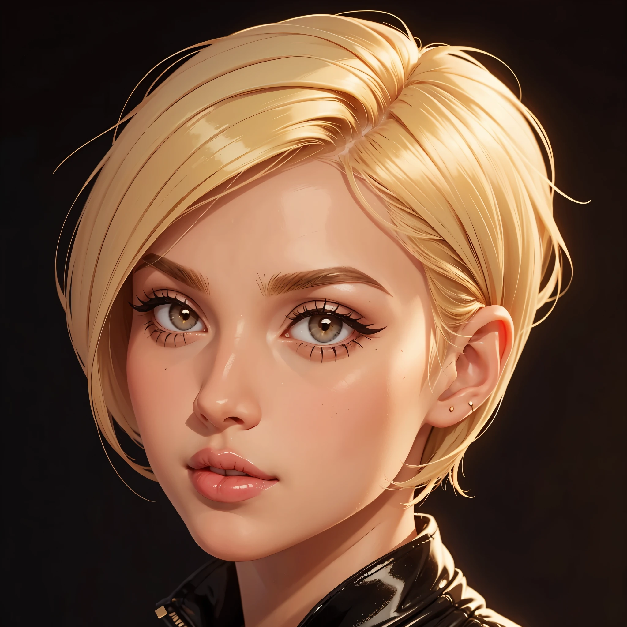 Beautiful cute blonde short hair girl. Big glossy lips. Egirl makeup
