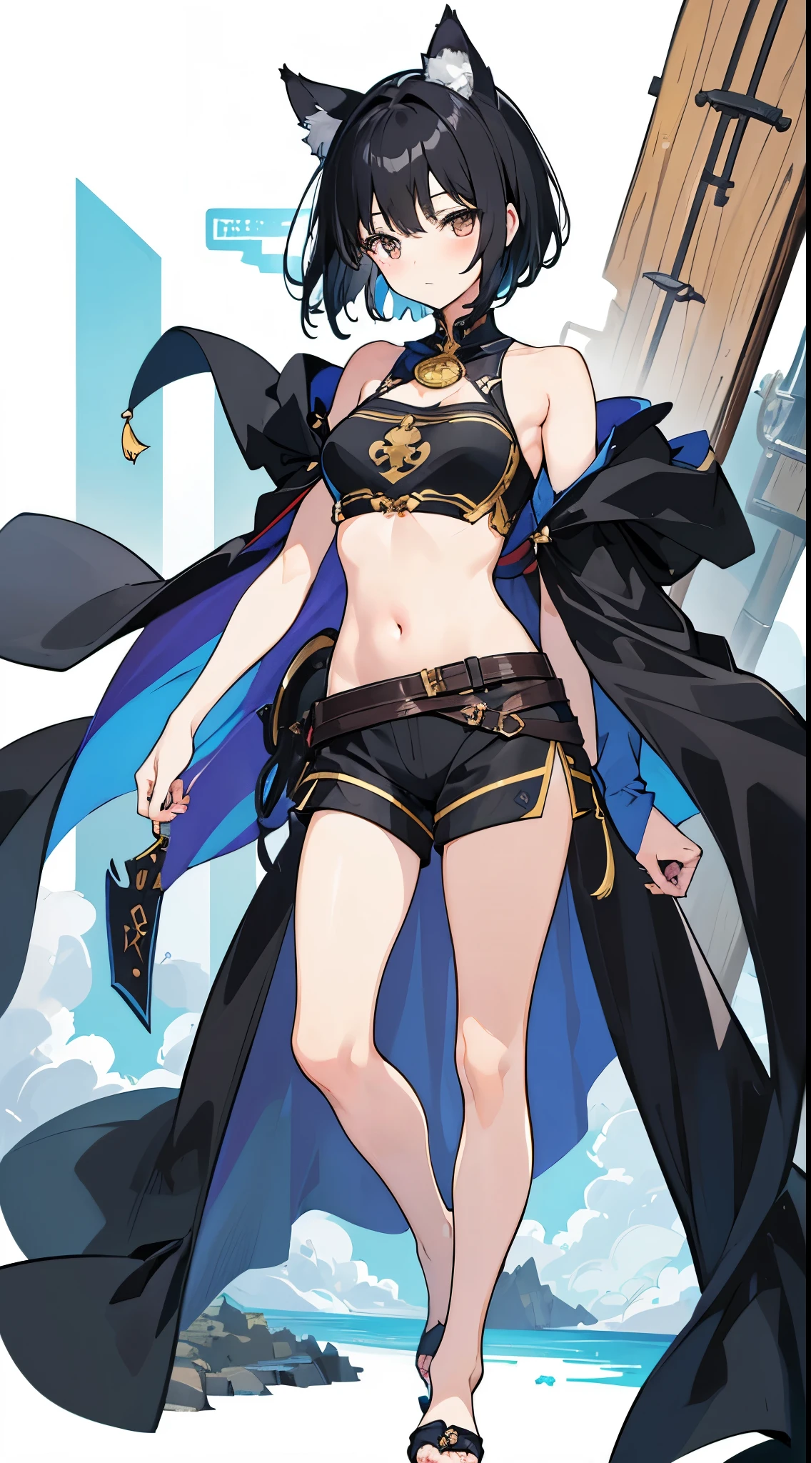 Wanderer Genshin Impact, wearing no shirt, with defined abdomen, face detailed, cute sexy
