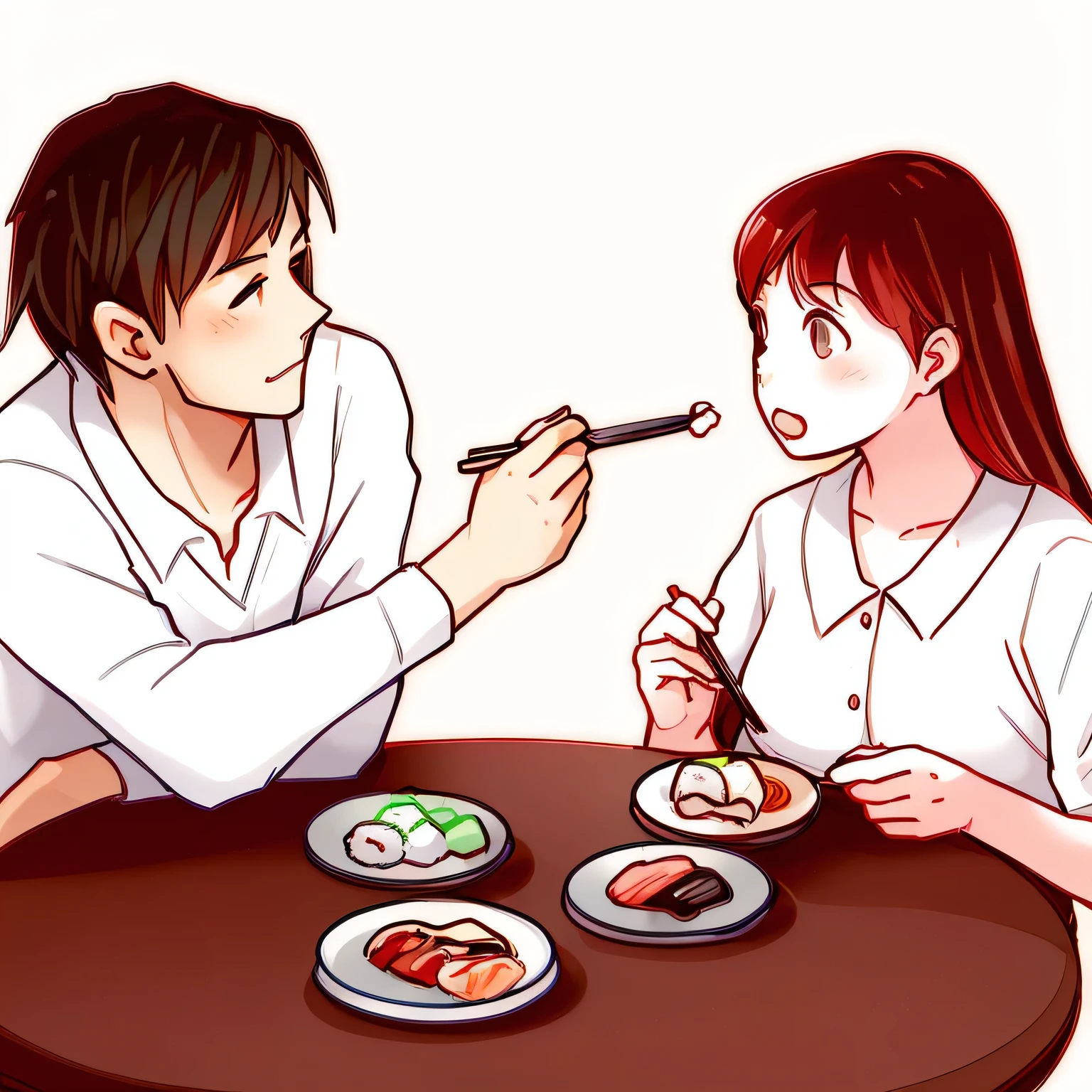 a cartoon of a man and woman eat sushi at a table, people are eat, people inside eat meals, eat sushi, at the dinner table, eat ramen, eat meat, eat, serve a plate of food, eat noodles, wikihow illustration, dinner with family, have an awkward dinner date, Mukbang, serving suggestion, wikihow, With fork
