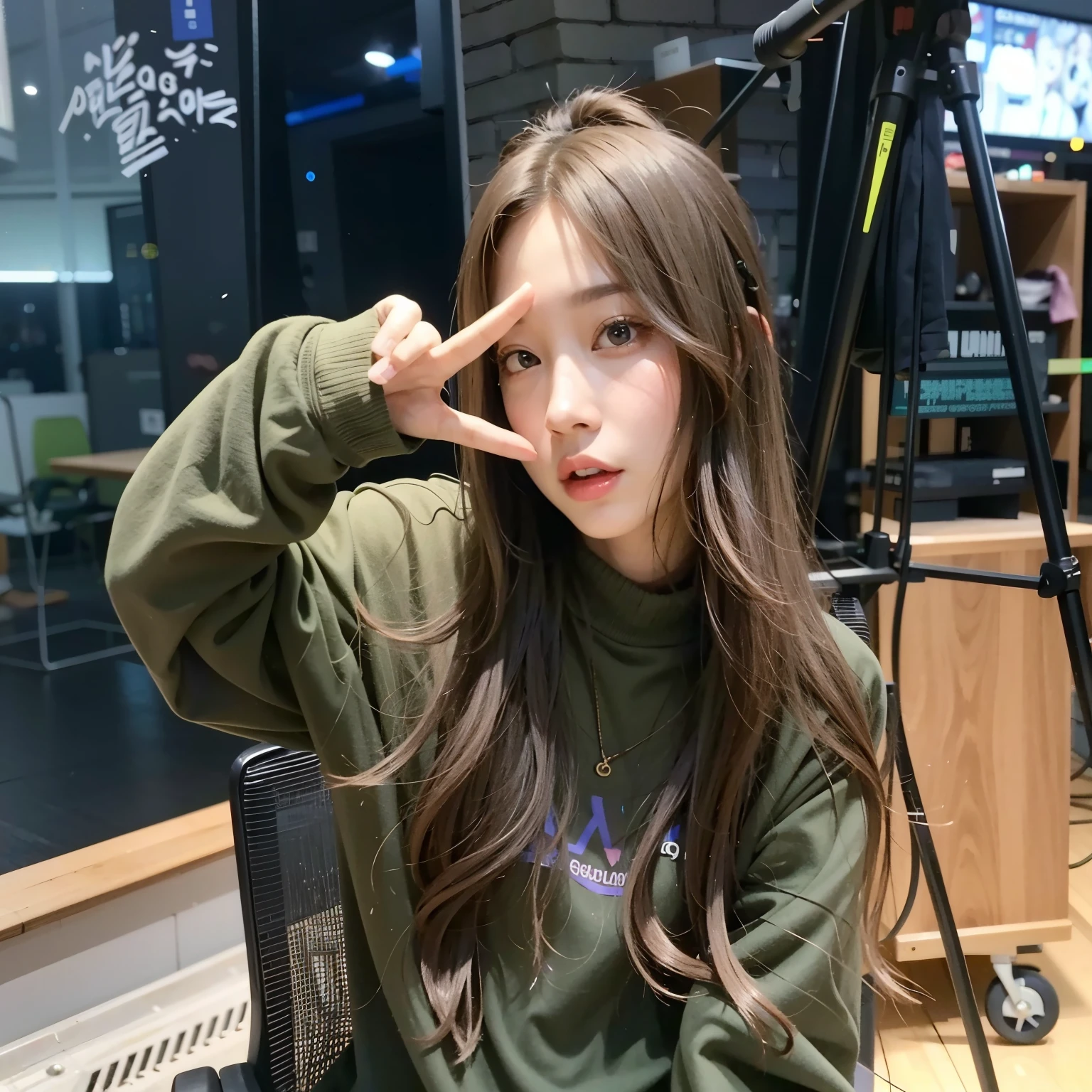 chica araffe con pelo largo sentada en una silla haciendo un signo de paz, Lalisa Manobal, Lalisa Manoban de Blackpink, jaeyeon nam, Korean idol woman portrait, ulzzang, lee ji-eun, lee ji - eun, sun yunjoo, tzuyu de dos veces, retrato de jossi de blackpink, jinyoung shin