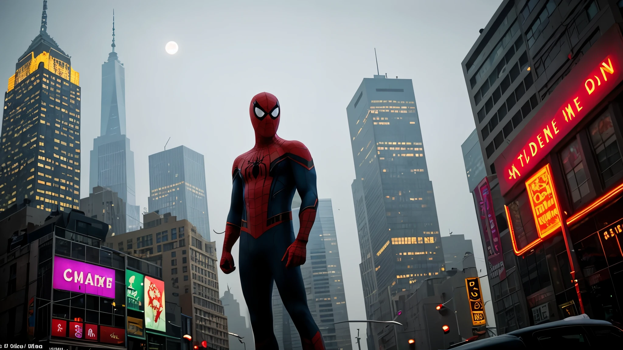 Claro, here is the prompt for creating the image:

"Develop a high-quality image with artificial intelligence, with advanced levels of detail and cinematic style. The scene will portray Spider-Man on top of a building tower. He will be in a crouched position, about to launch your web. The surrounding setting must be urban, with other tall buildings, city lights and a starry night sky. Spider-Man will be wearing his iconic red and blue costume, com detalhes realistas, como texturas e reflexos de luz. Your posture must convey dynamism and determination, pronto para enfrentar qualquer desafio que se apresente. The image should capture the epic and exciting atmosphere of the Spider-Man comics and films."