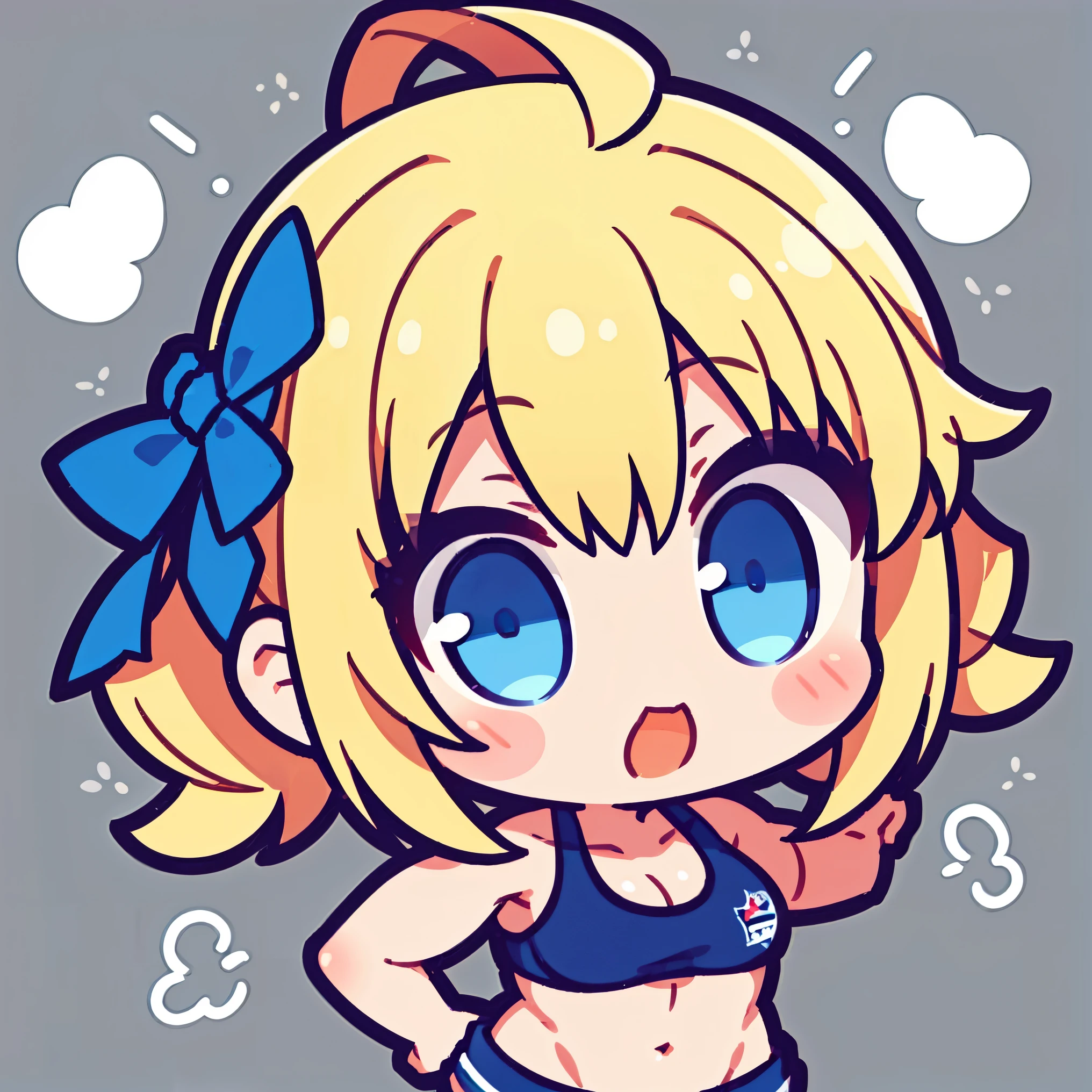 1girl,chibi,face close-up, blonde hair, blue eyes, abs, muscles, fit gym