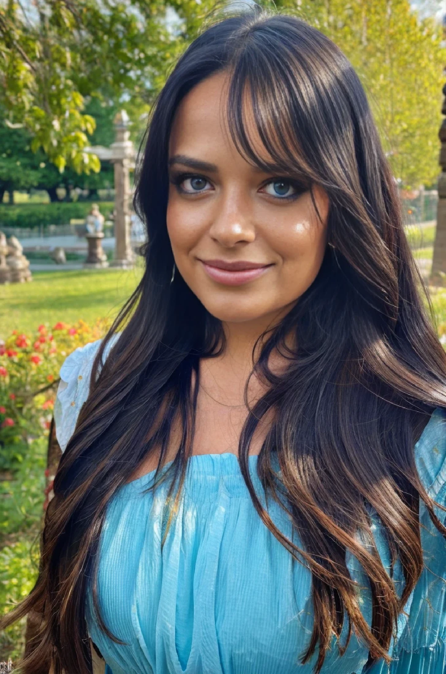 (best quality,4k,8k,highres,masterpiece:1.2),ultra-detailed,(realistic,photorealistic,photo-realistic:1.37),,vivid colors,sharp focus,professional,portrait,beautiful girl,captivating eyes,long flowing hair,delicate features,soft smile,detailed clothing,peaceful garden,flowers in full bloom,sunlight streaming through the trees,serene atmosphere,colorful palette,subtle lighting