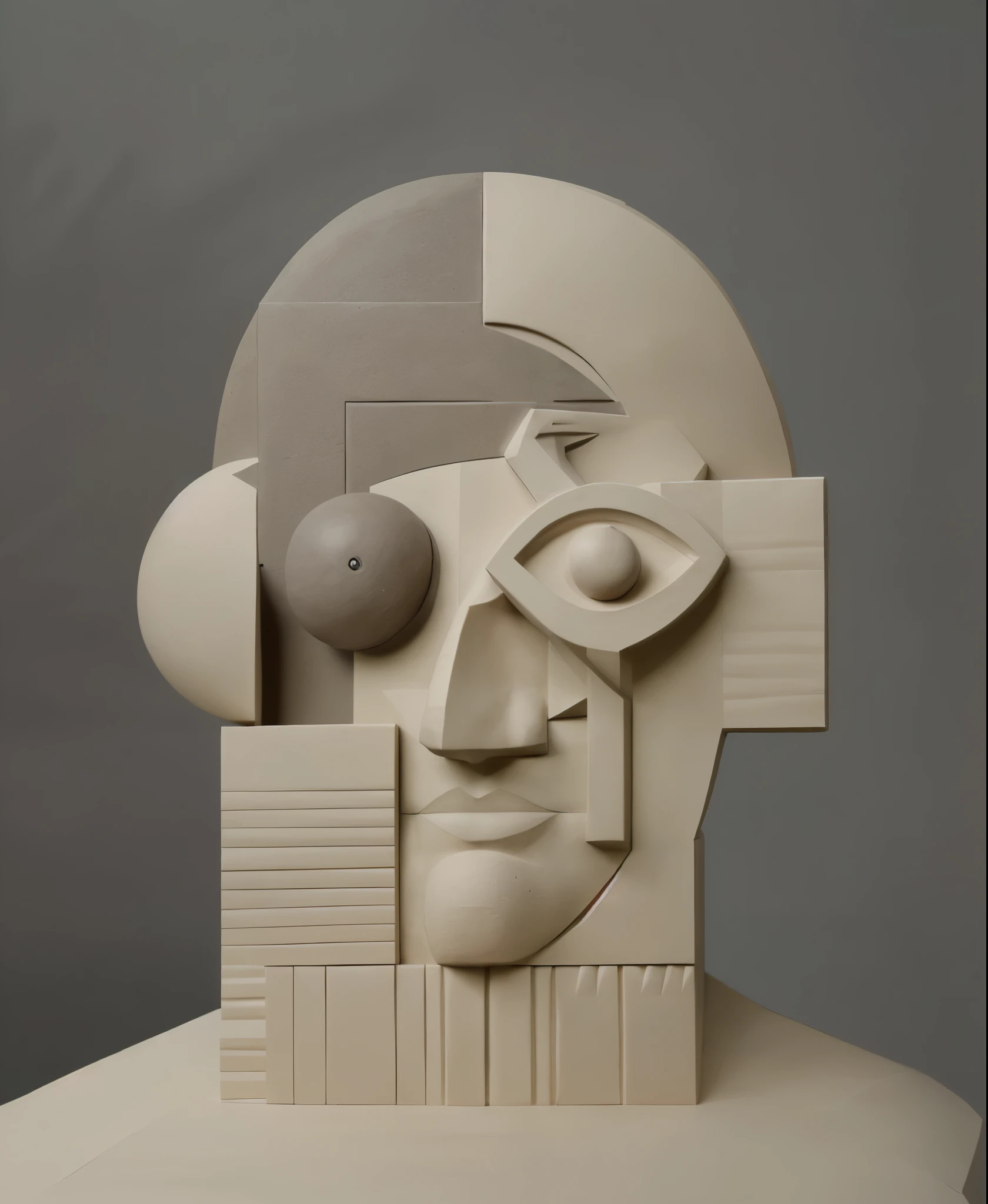sculpture of a man, inspired by Bauhaus