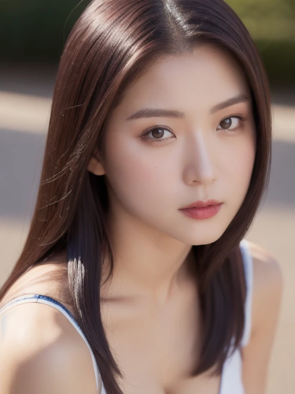 (realistic、masterpiece、Best Quality、8K、highres、high resolution:1.3)、1 girl、Gigantic breasts、white bikini、looking at viewers、super fine face and eyes、long hair、 upper body、