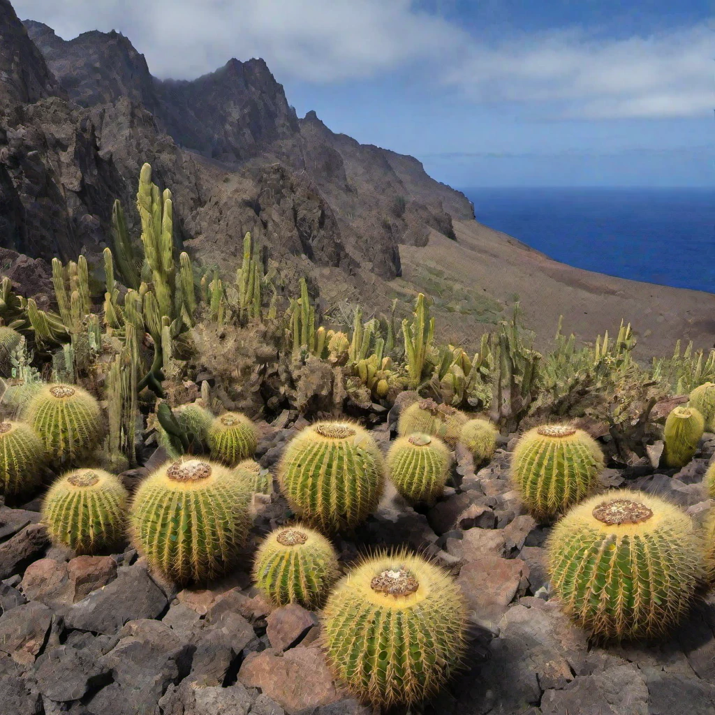 (masterpiece, best quality:1.2), Cactus, rock, desert, lot of cactus, landscapes of the Canary Islands