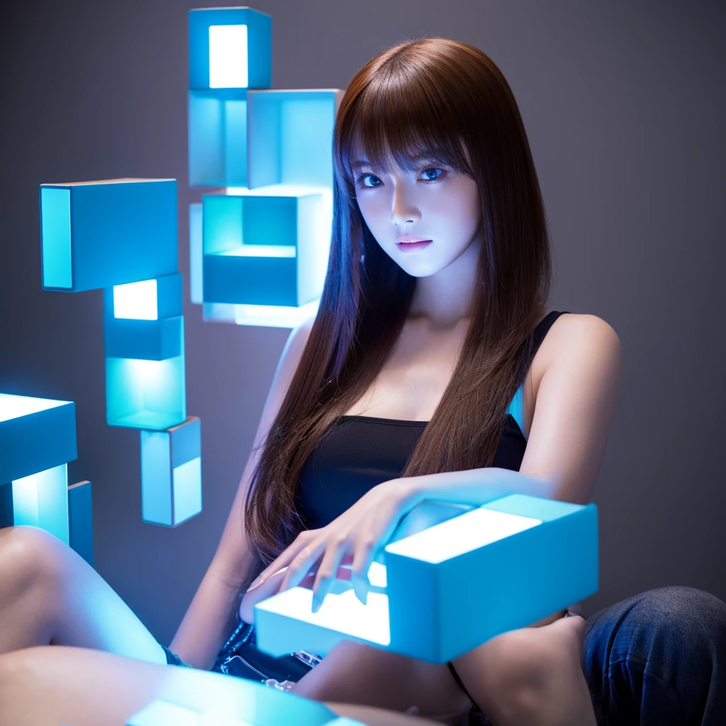 futuristic tetris,Beautiful girl of the near future,realistic