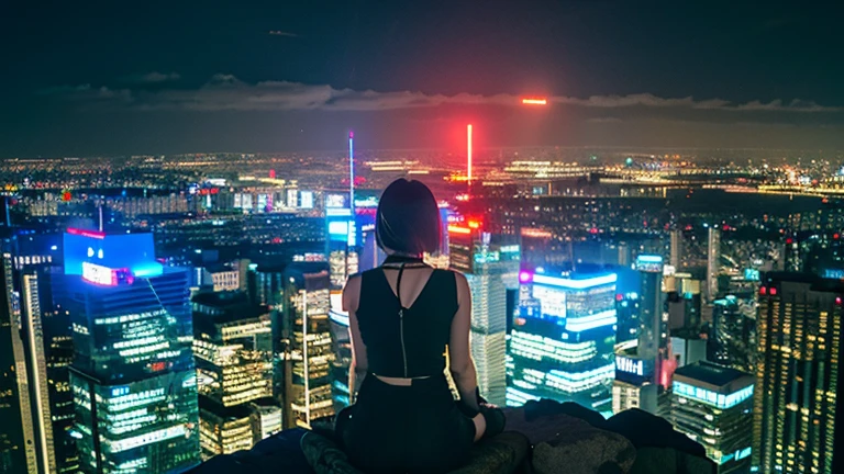 ((highest quality)), ((masterpiece)), (be familiar with), Scenery of the near future anime Xin Haichengfeng night Cyberpunk scenery Looking at the city from a skyscraper