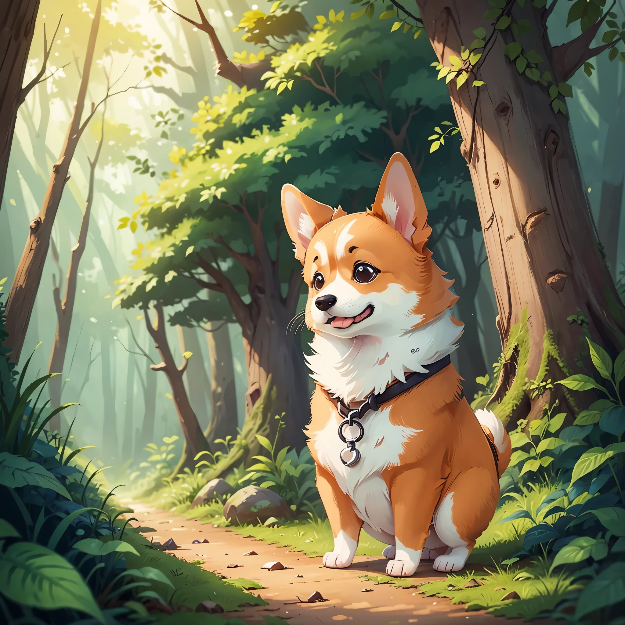 one cute Corgis dog,in the forest