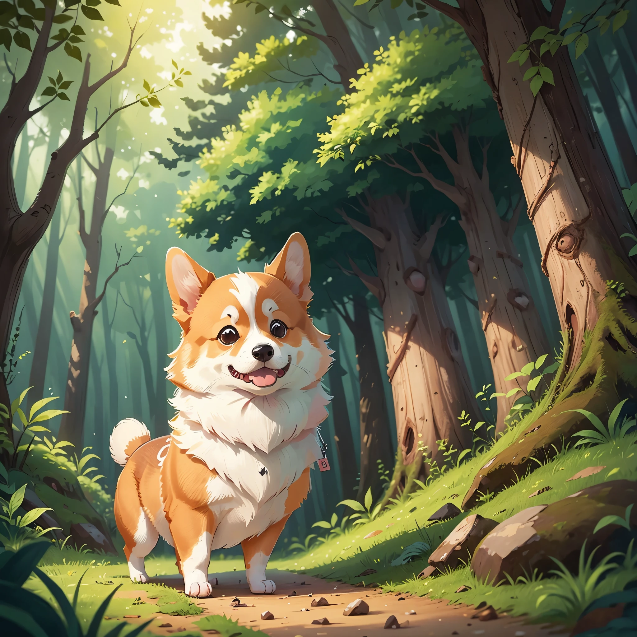 one cute Corgis dog，in the forest
